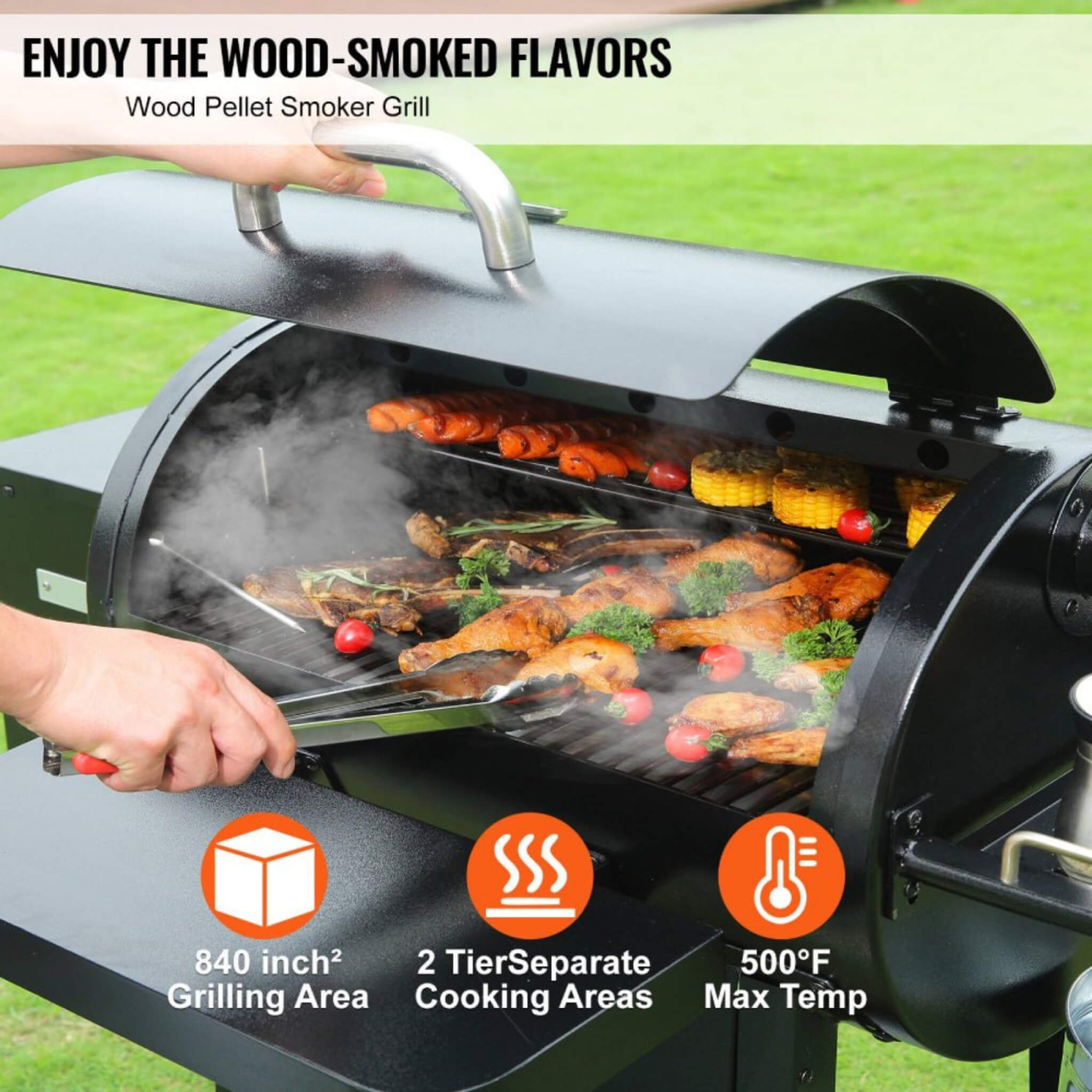 62" Heavy Duty Portable Wood Pellet BBQ Grill With Cart (SAK91308) - Energize Trek
