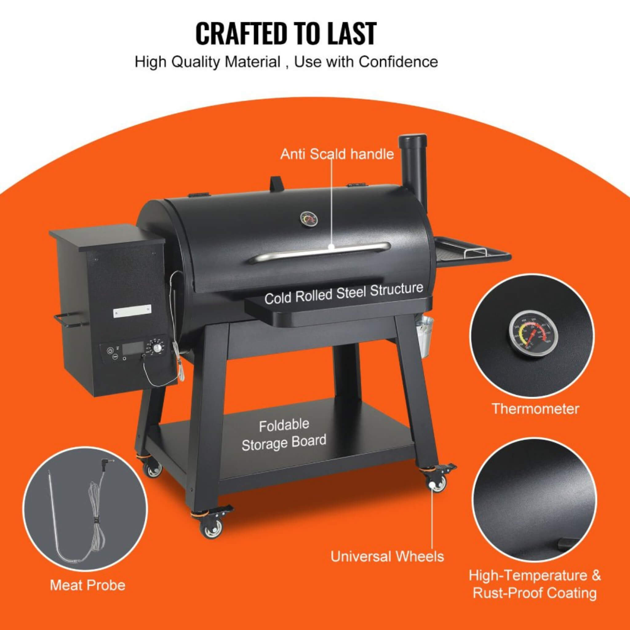 62" Heavy Duty Portable Wood Pellet BBQ Grill With Cart (SAK91308) - Energize Trek