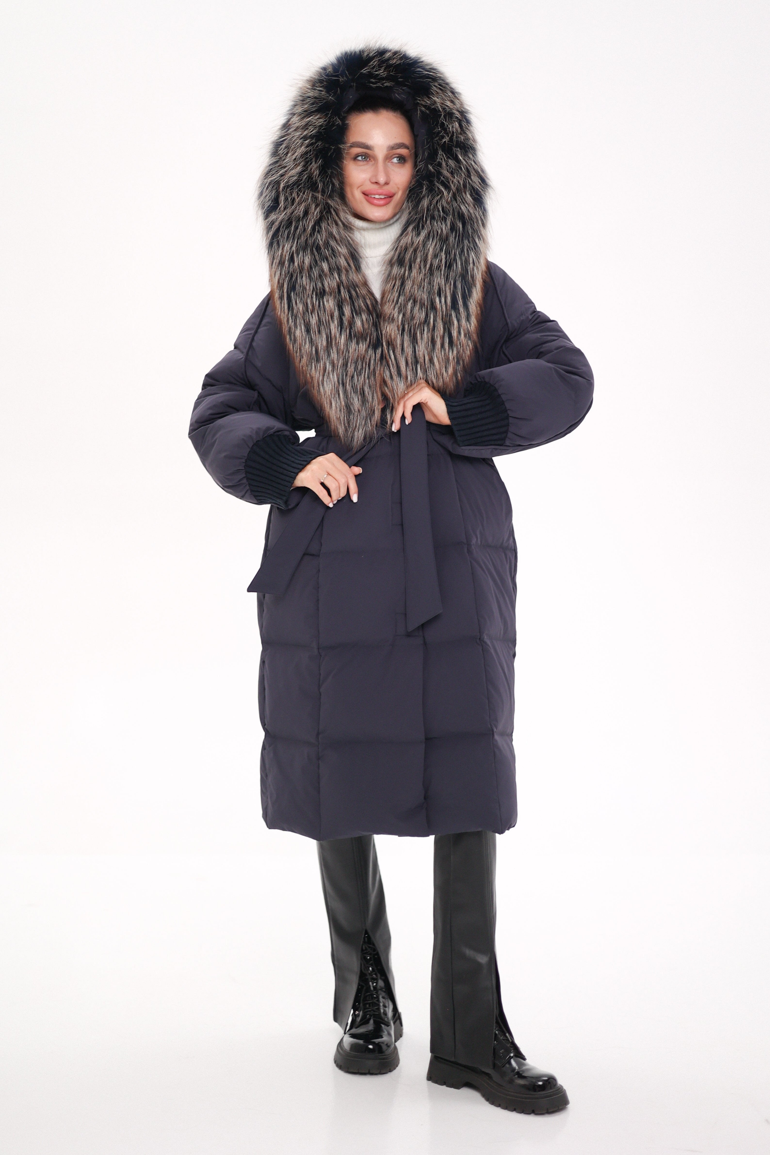 Rei Genuine Fur Trim Hooded Down Coat in Navy - Energize Trek