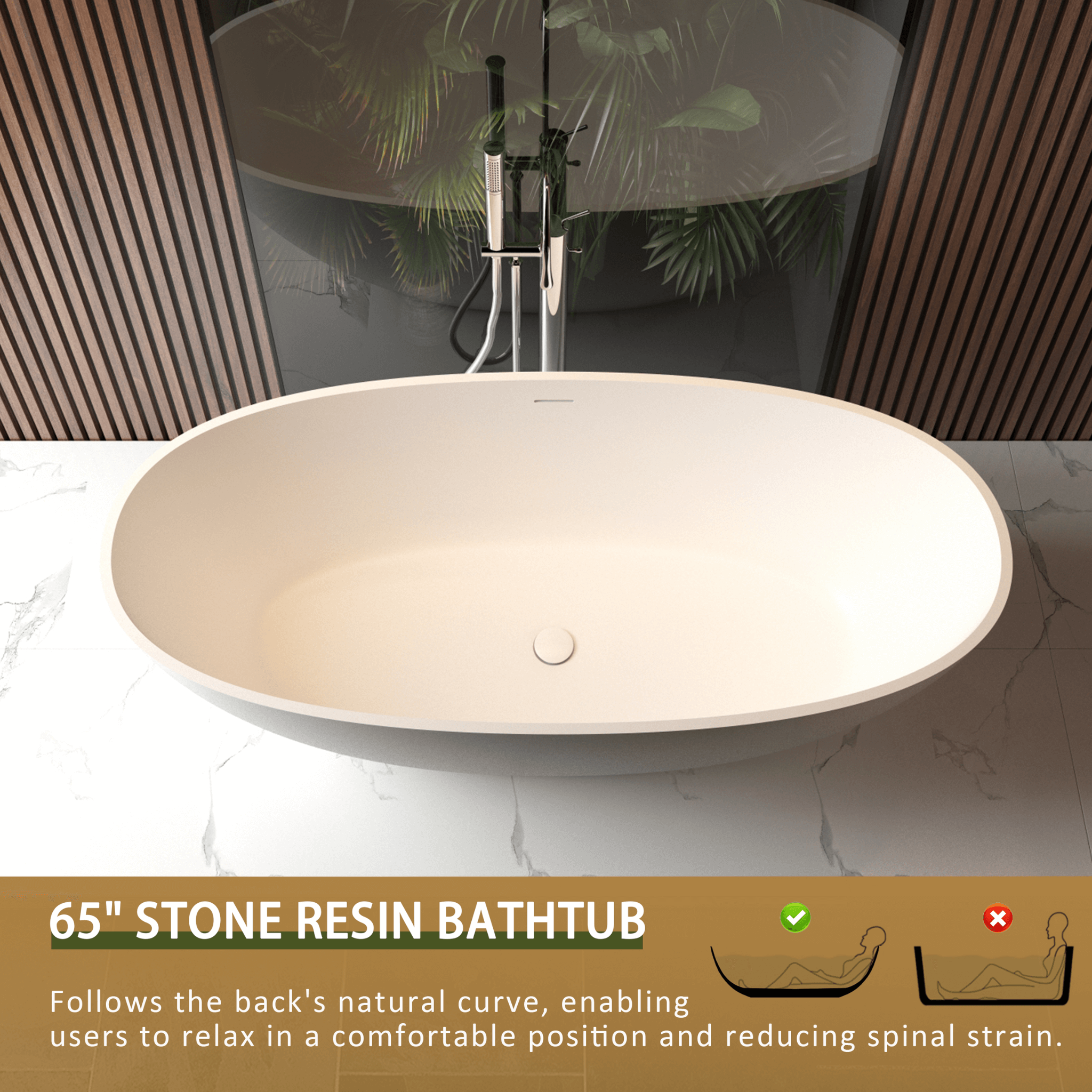 65" Luxury Freestanding Soaking Bathtub With Overflow And Pop-Up Drain (SAK69451) - Energize Trek