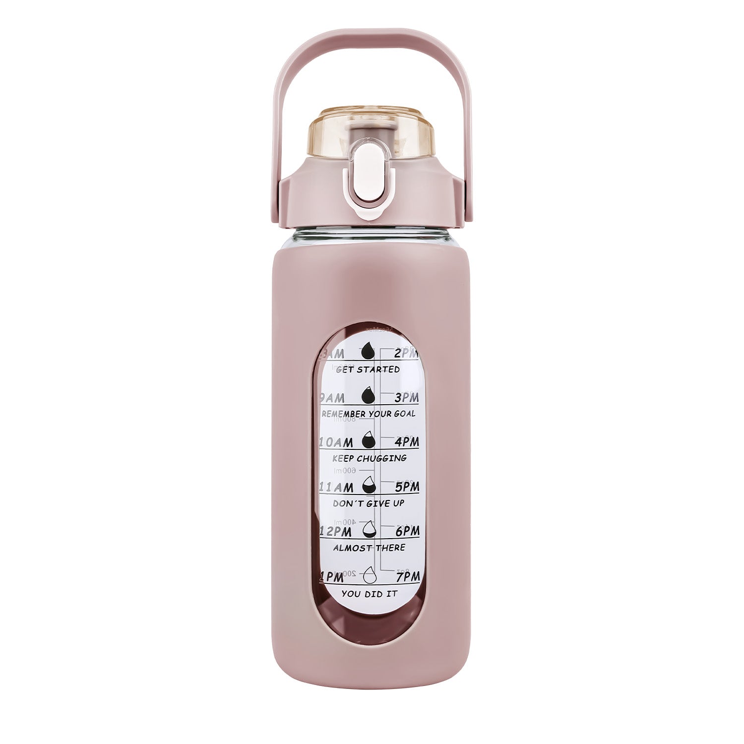 34Oz Glass Water Bottle Sports Water Bottle Motivational Water Bottle Water Intake Tracker Bottle with Straw Time Marker Silicone Sleeve Handle for Gy