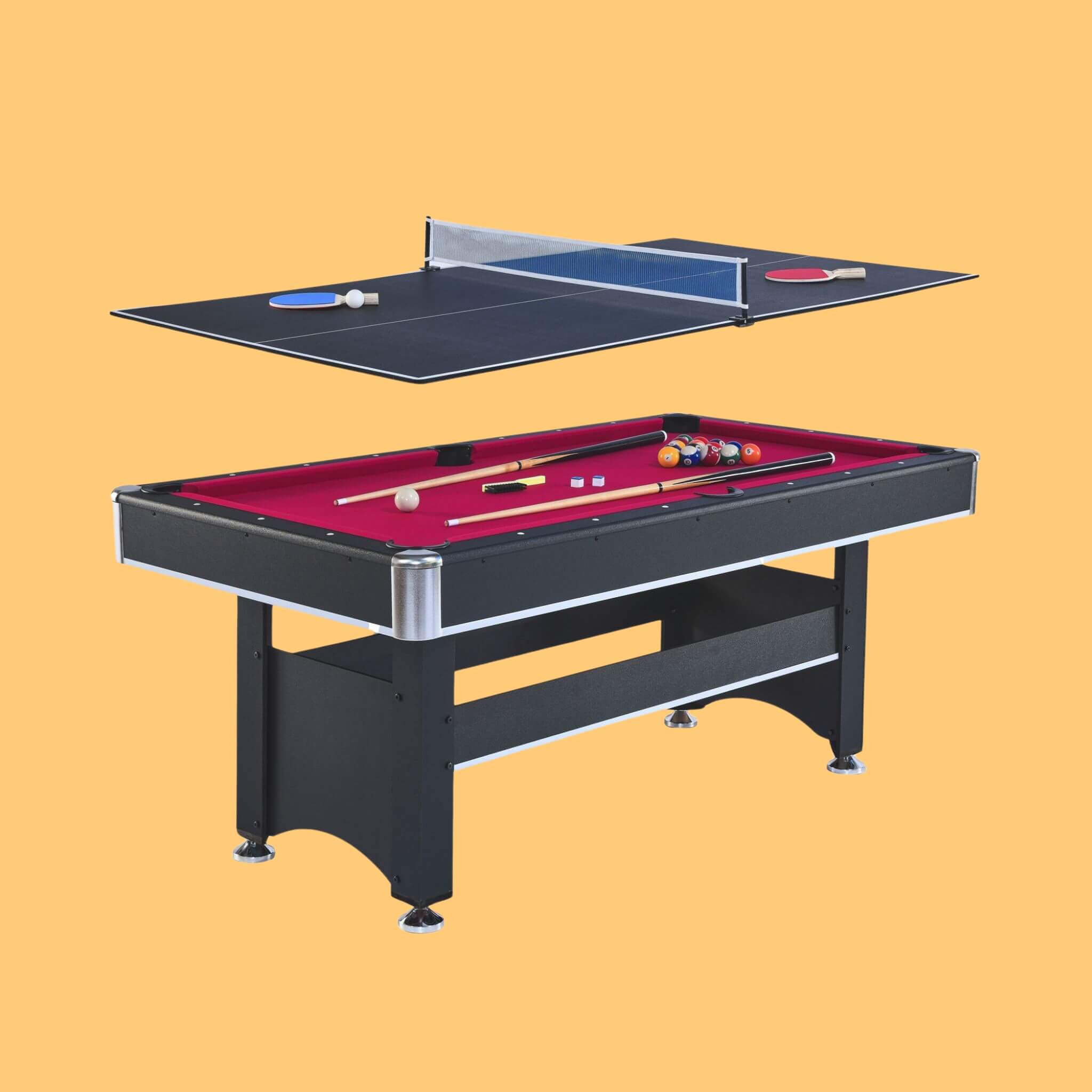 6FT Premium Wooden Multifunctional Pool Table With Table Tennis Top (SAK62741) - Energize Trek
