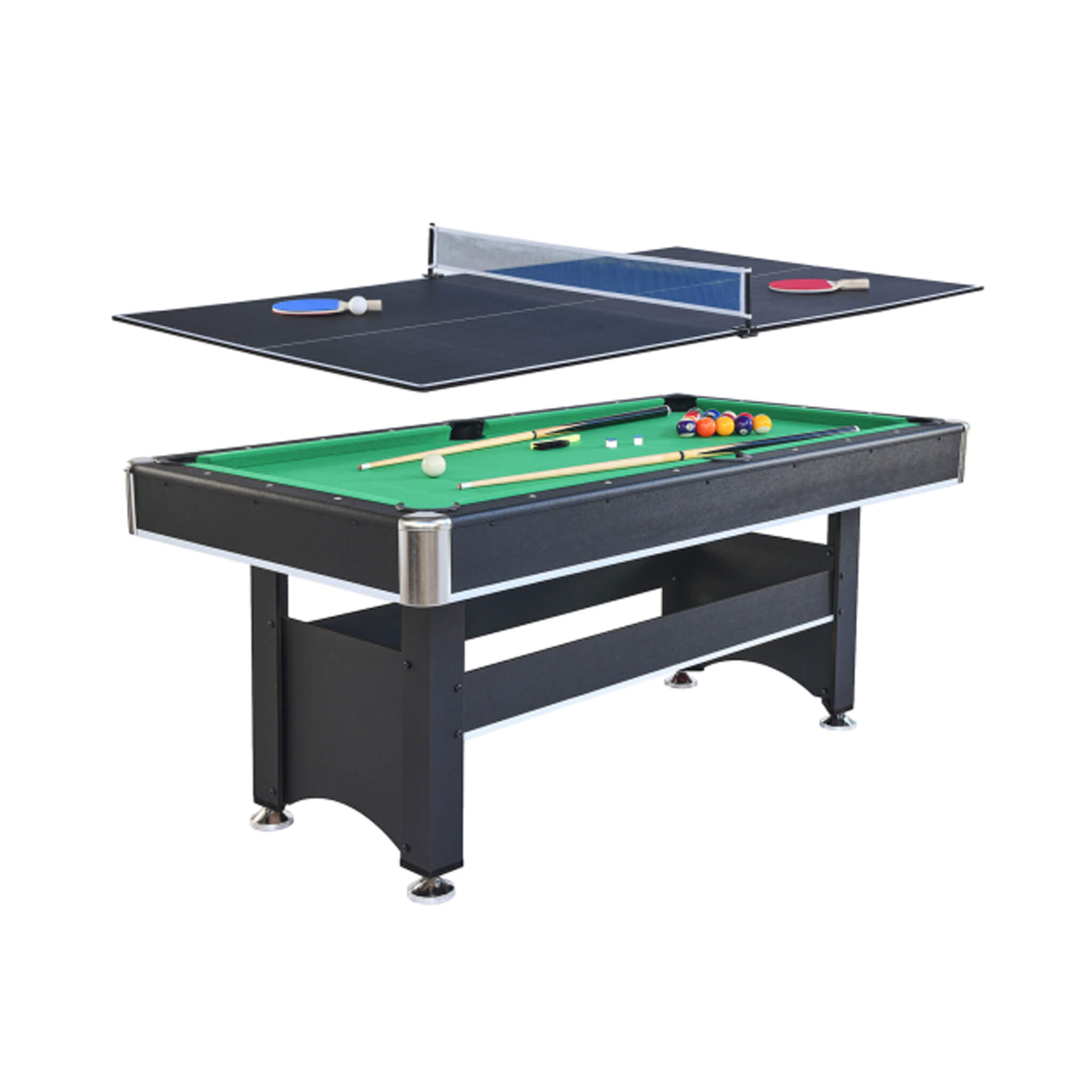 6FT Premium Wooden Multifunctional Pool Table With Table Tennis Top (SAK62741) - Energize Trek