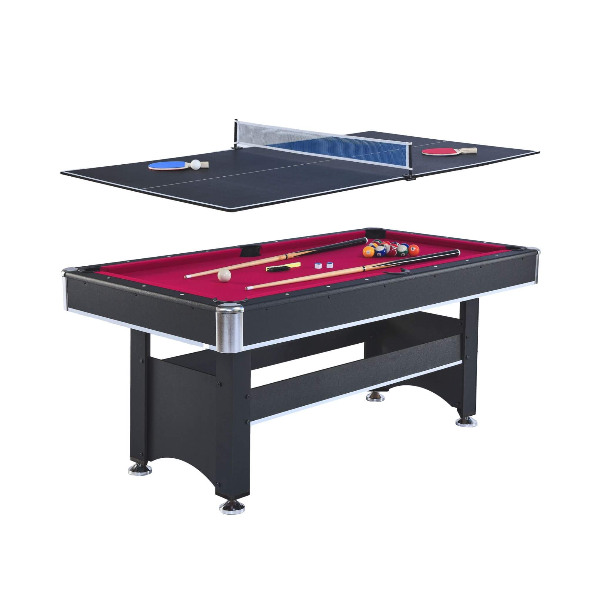 6FT Premium Wooden Multifunctional Pool Table With Table Tennis Top (SAK62741) - Energize Trek