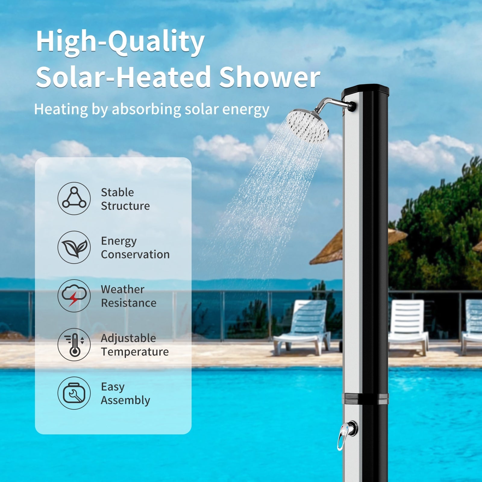 7.2 Feet 9.3 Gallon Solar Heated Shower with Adjustable Head and Foot Tap - Energize Trek