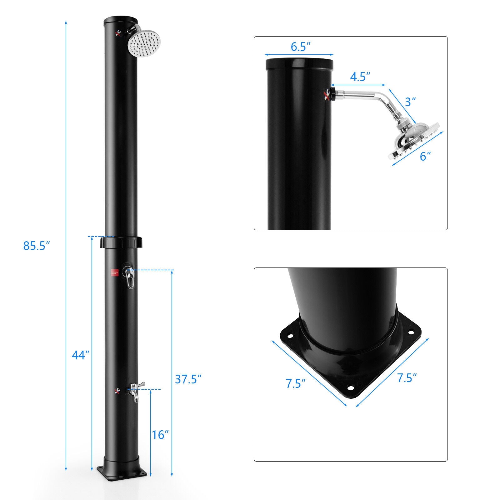 7.2 Feet Solar-Heated Outdoor Shower with Free-Rotating Shower Head - Energize Trek