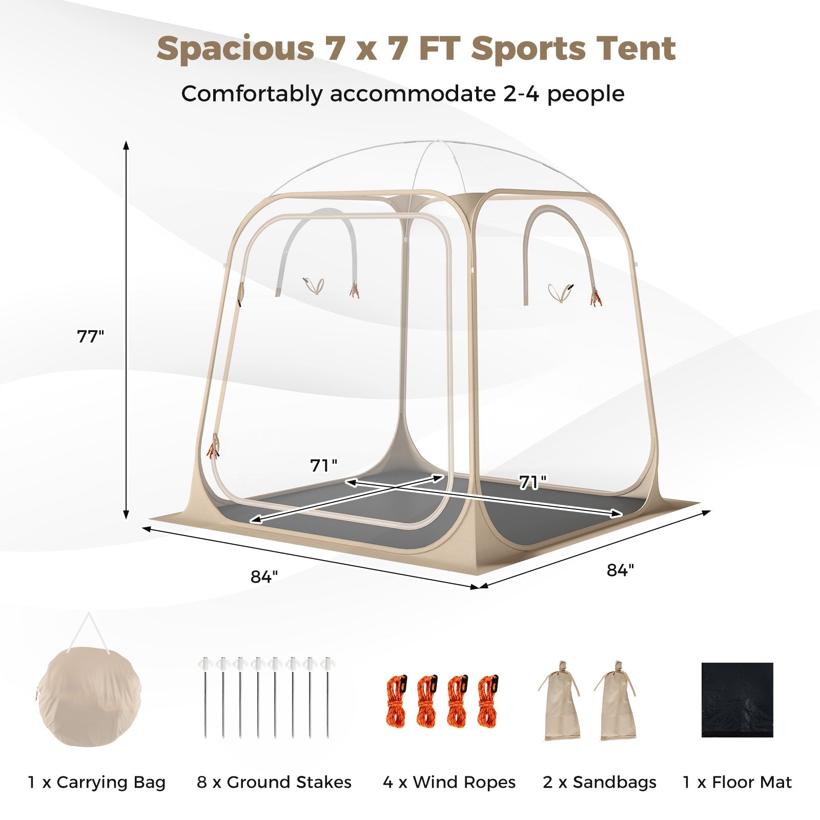 7 x 7 FT Pop Up Sports Tent Clear Bubble Tent All-Weather Waterproof Pod with Sealed Floor - Energize Trek