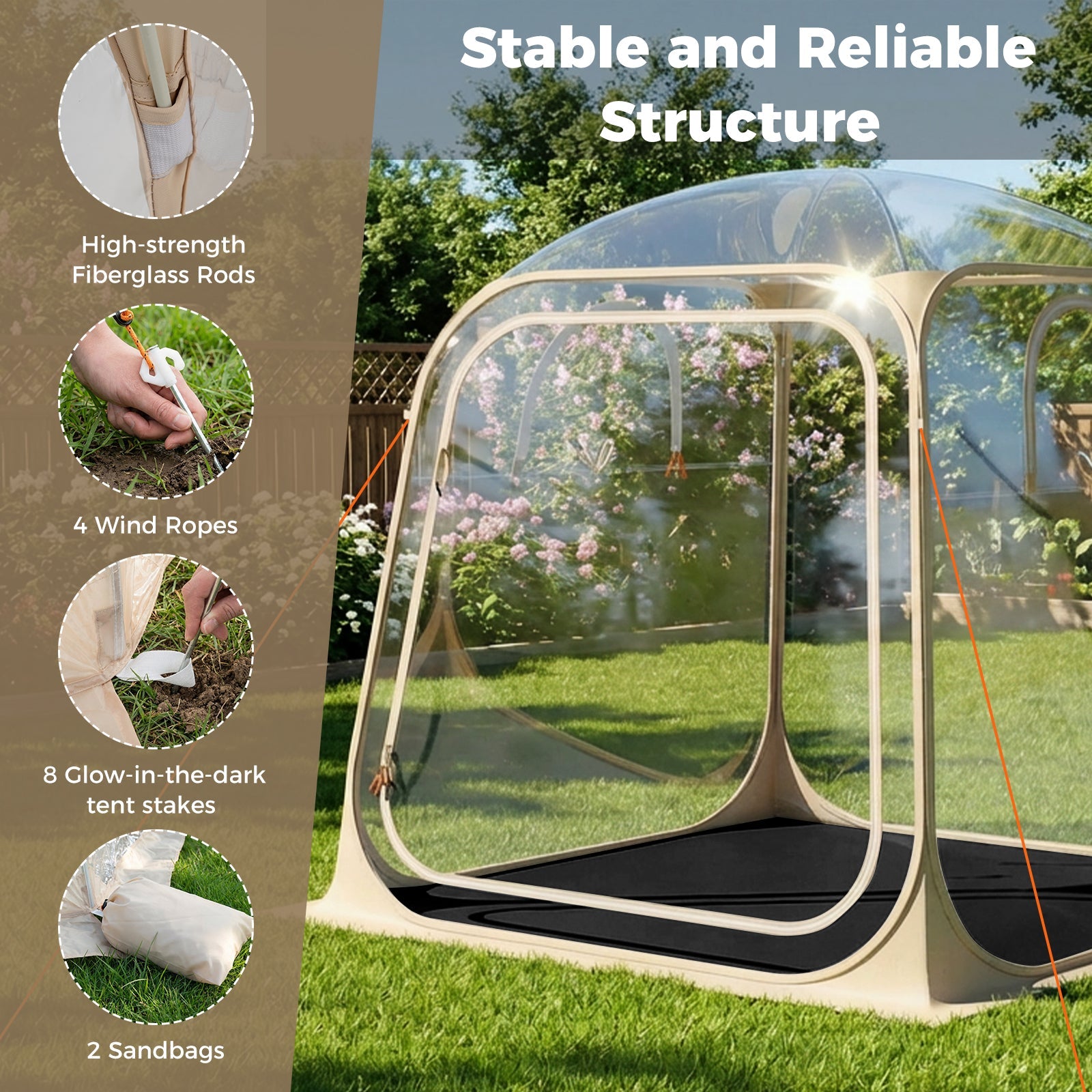 7 x 7 FT Pop Up Sports Tent Clear Bubble Tent All-Weather Waterproof Pod with Sealed Floor - Energize Trek