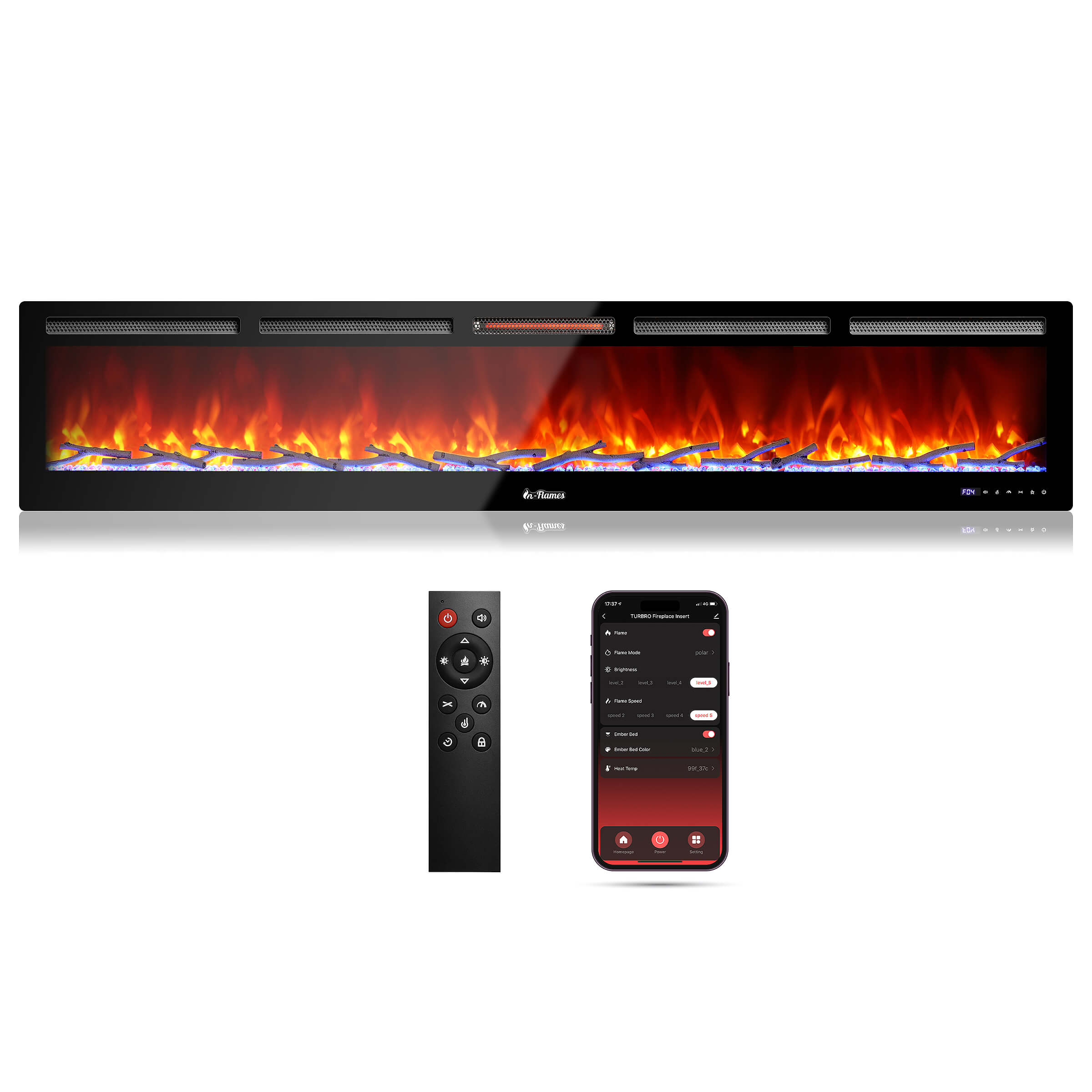 In Flames INF98W-3D WiFi Smart Wall Mounted Electric Fireplace - Tempered Glass - Energize Trek
