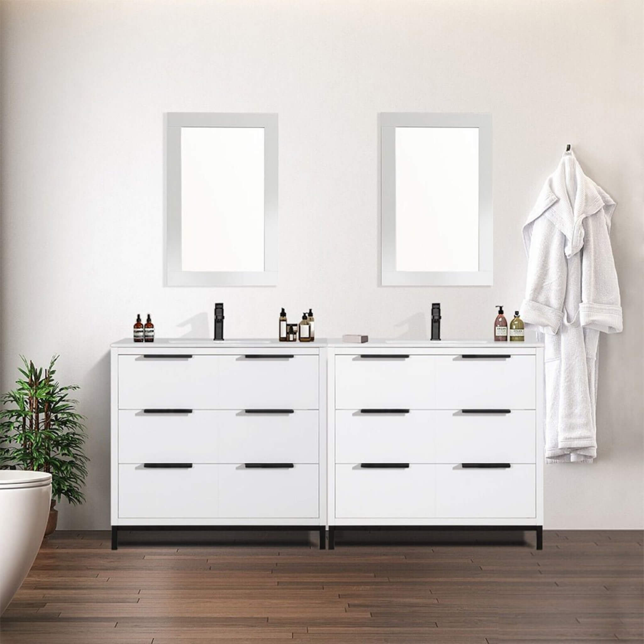 72" Bathroom Vanity Set With Ceramic Sinks And MDF Drawer Cabinets (SAK71852) - Energize Trek