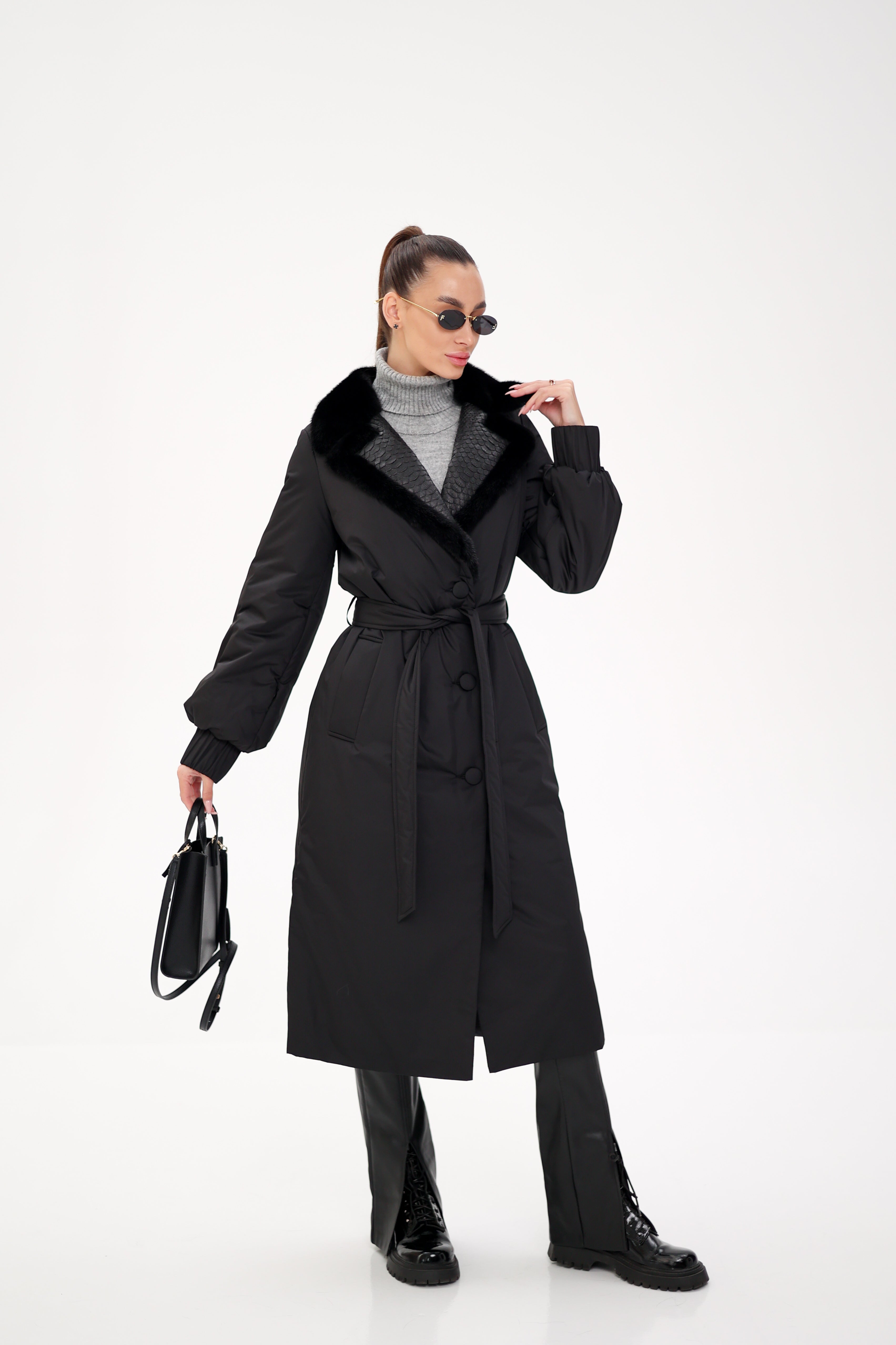 Genuine Mink Fur Real Python Leather Trim Coat - Energize Trek