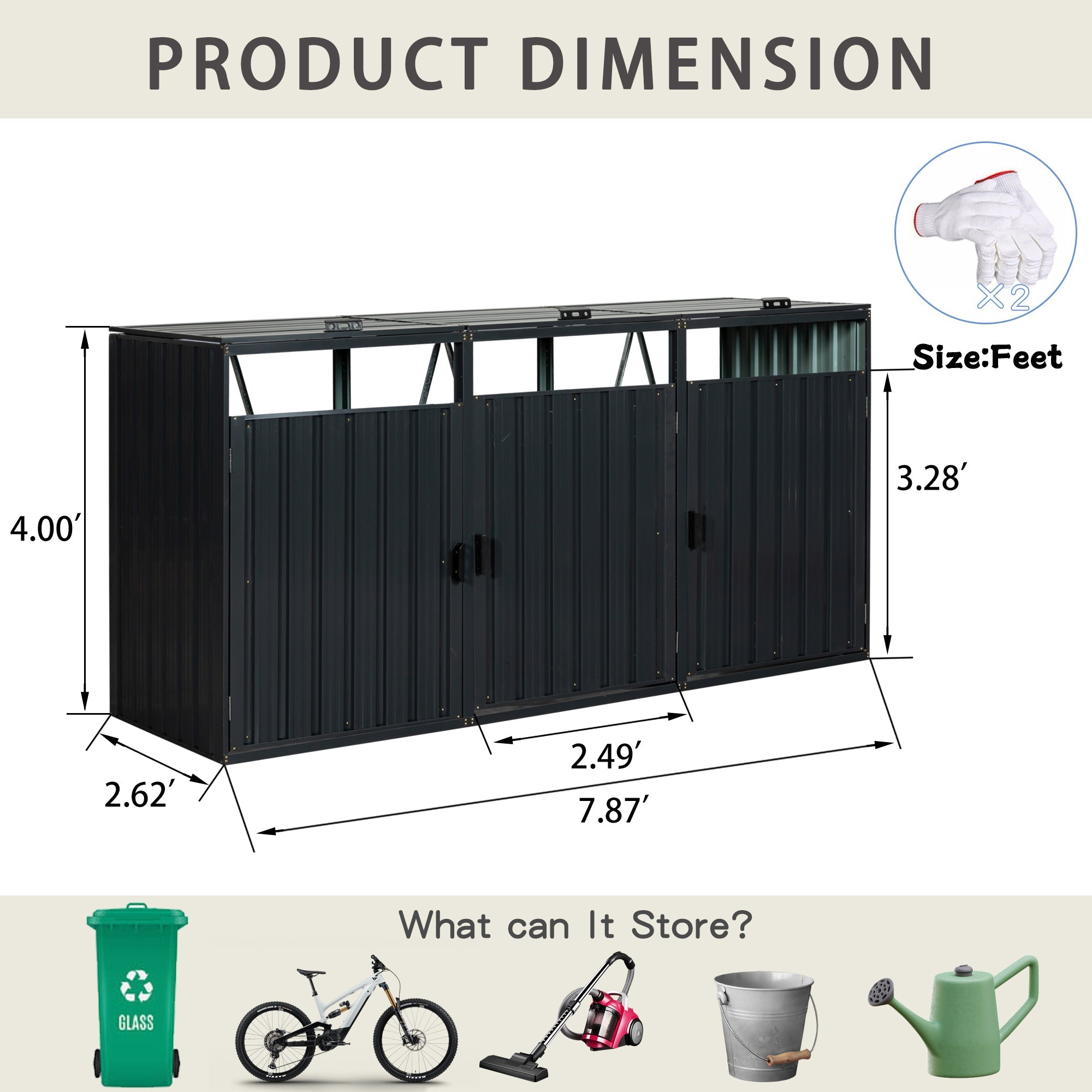 94" Heavy Duty Outdoor Galvanized Stainless Steel Garbage Bin Shed For 3 Trash Cans (SAK89882) - Energize Trek