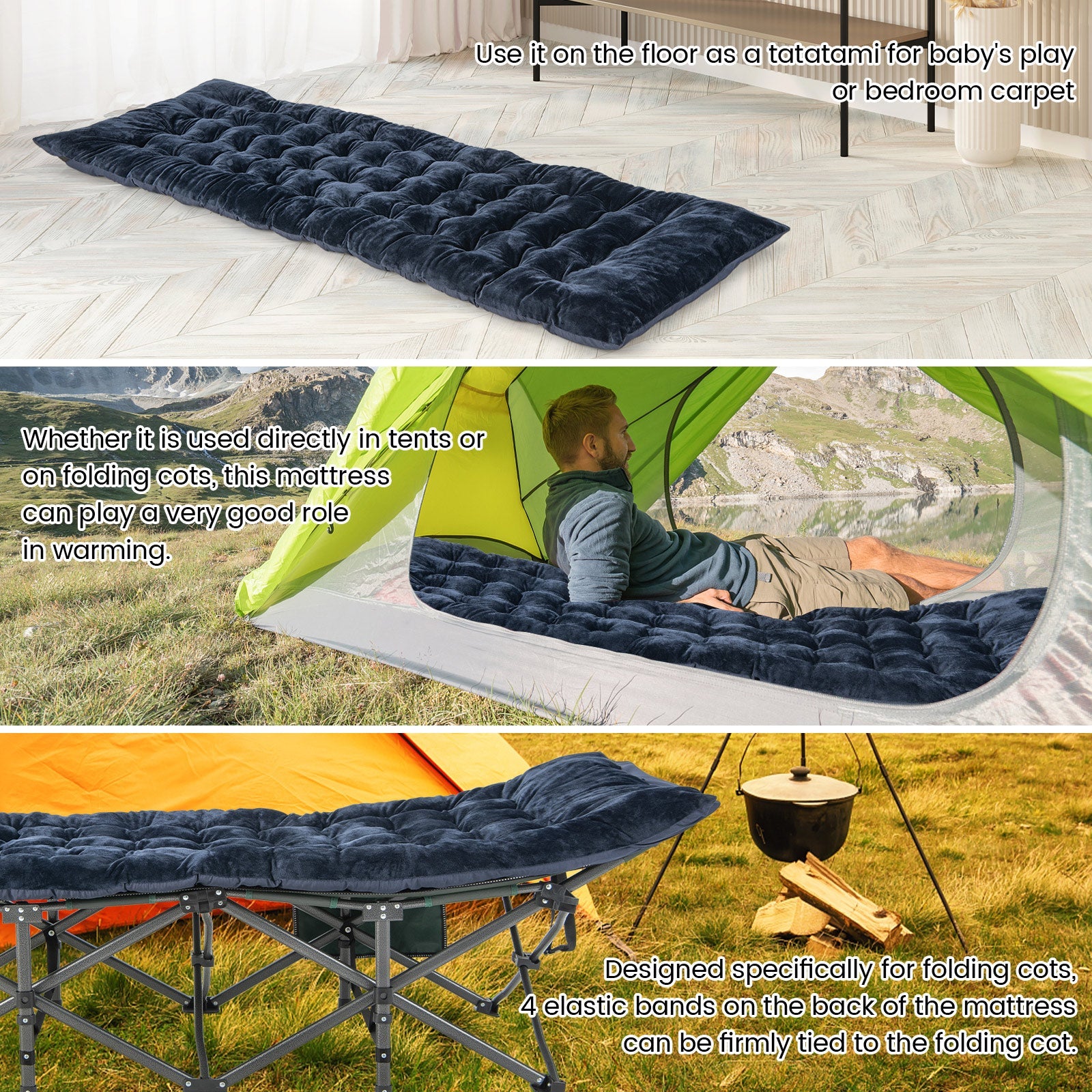 75 x 27.5 Inch Camping Cot Pads with Soft and Breathable Crystal Velvet - Energize Trek