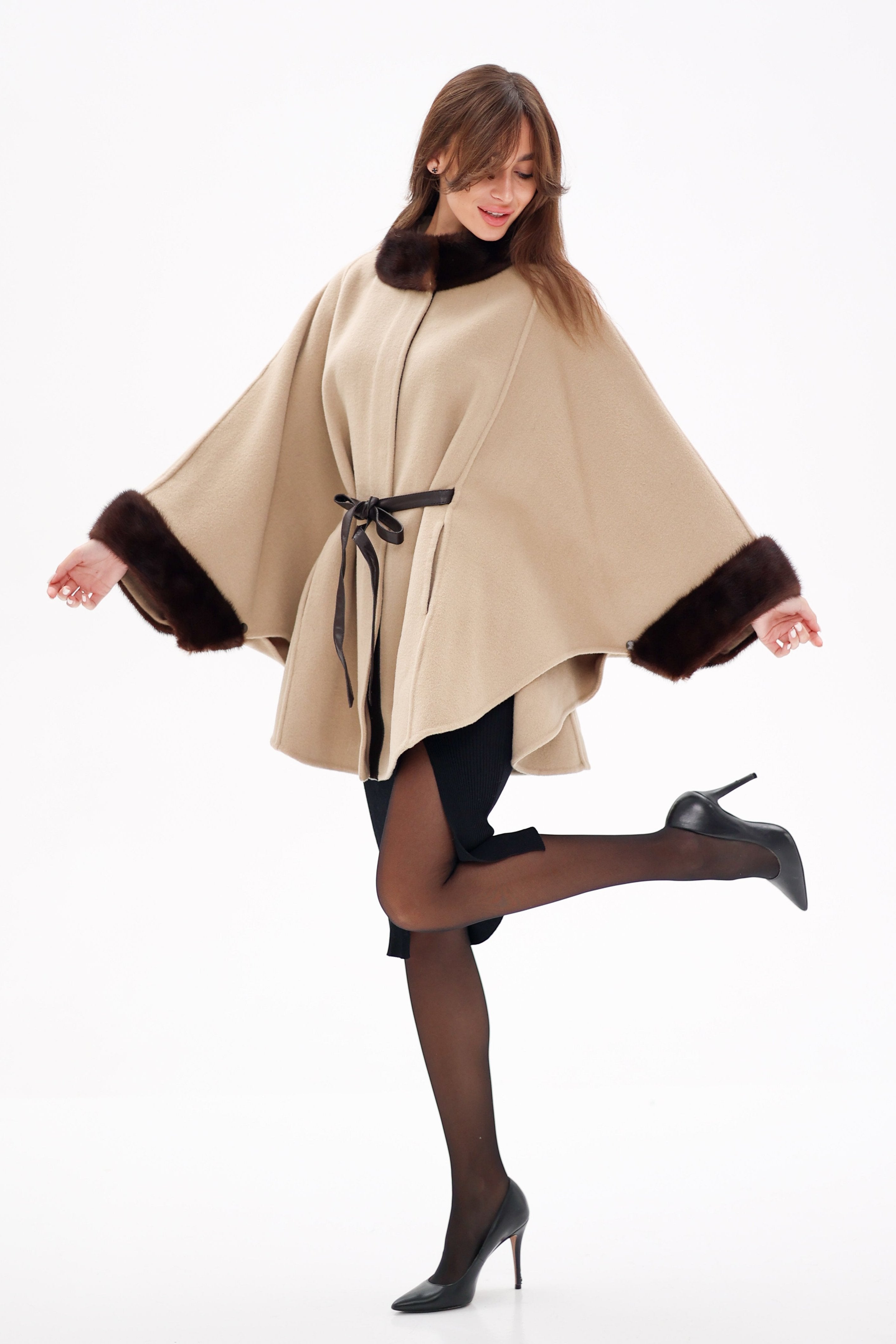 Genuine Scandinavian Mink Fur Double Face Wool Poncho - Energize Trek