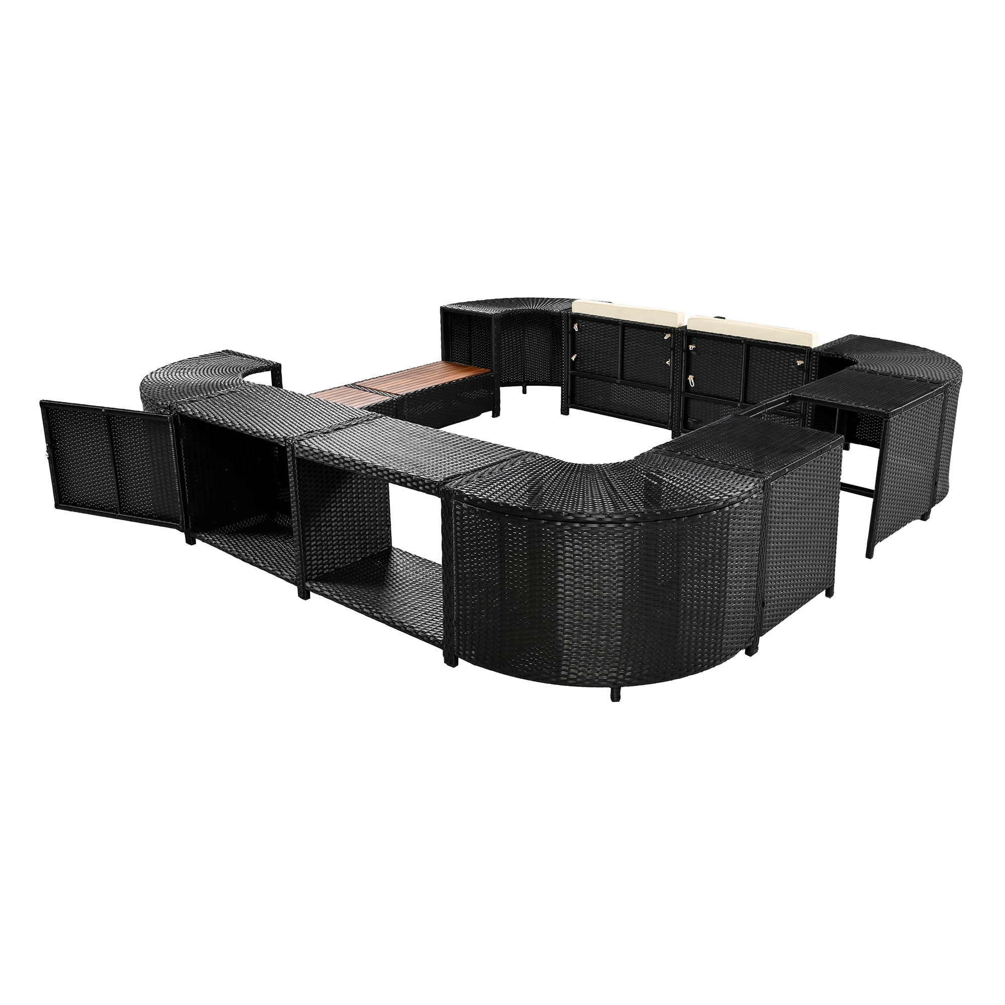 Large Outdoor Quadrilateral Spa Surround Rattan Sectional Sofa Set With Storage Compartments (SAK80217) - Energize Trek