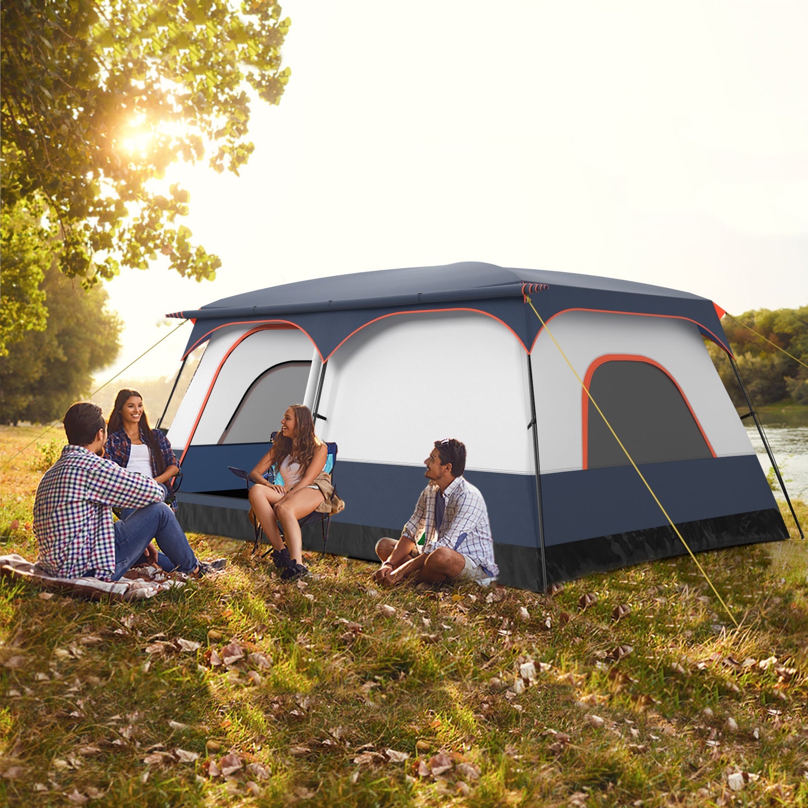 8-10 Person Camping Tent with Double Rooms and 2 Doors - Energize Trek