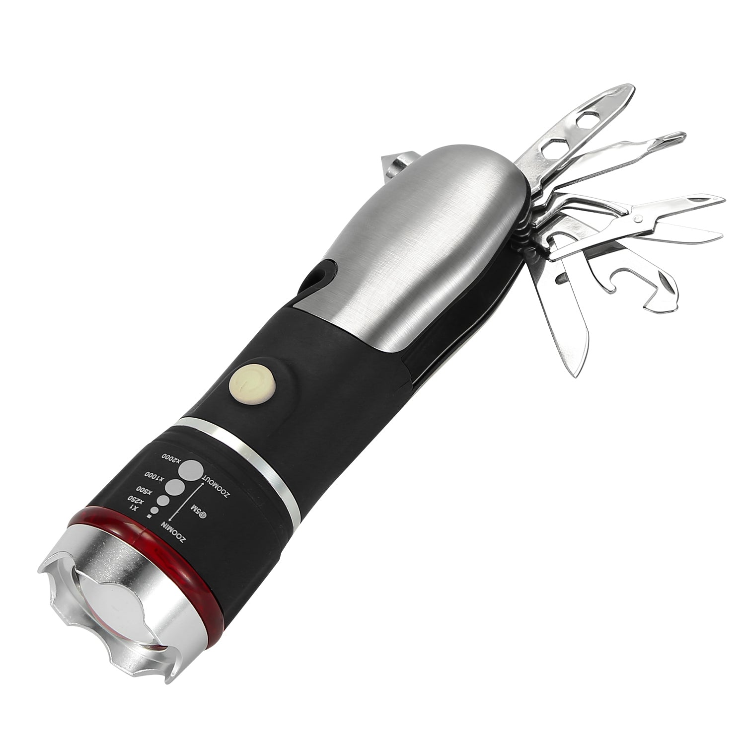 8 In 1 Multi Tool Hammer Zoomable LED Flashlight Emergency Auto Escape Tool w/ Glass Breaker Seatbelt Cutter Scissors Screwdriver Opener - Energize Trek