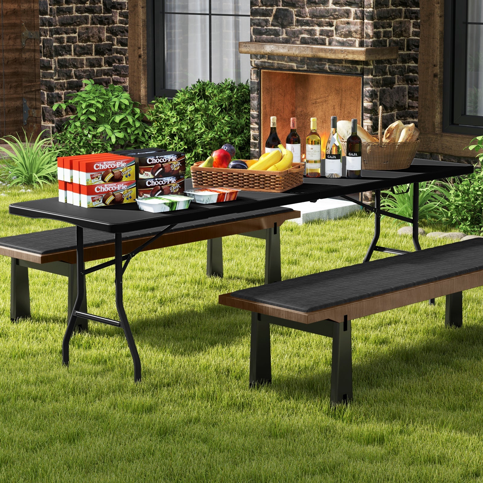 8 ft Portable Folding Table 350 LBS Fold-in-Half Table with HDPE Tabletop - Energize Trek