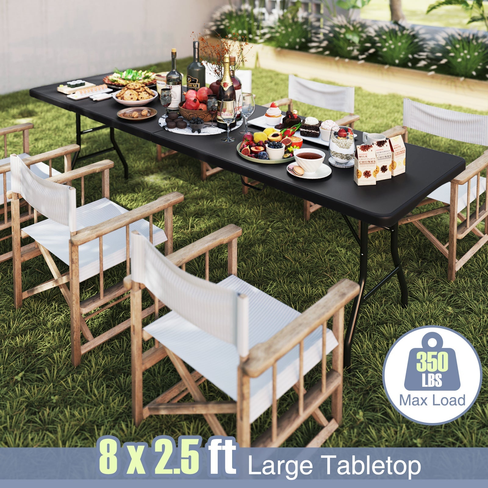 8 ft Portable Folding Table 350 LBS Fold-in-Half Table with HDPE Tabletop - Energize Trek