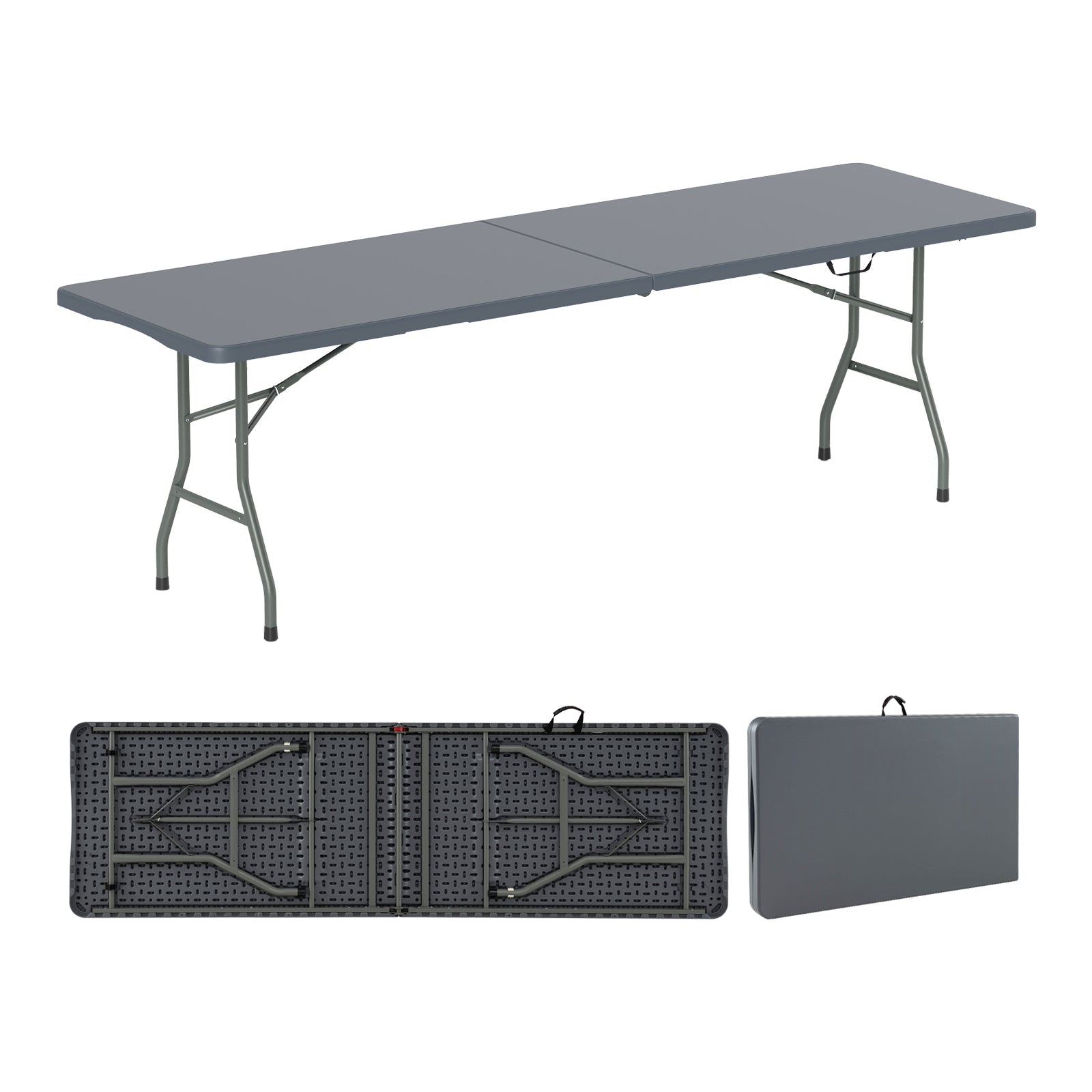 8 ft Portable Folding Table 350 LBS Fold-in-Half Table with HDPE Tabletop - Energize Trek
