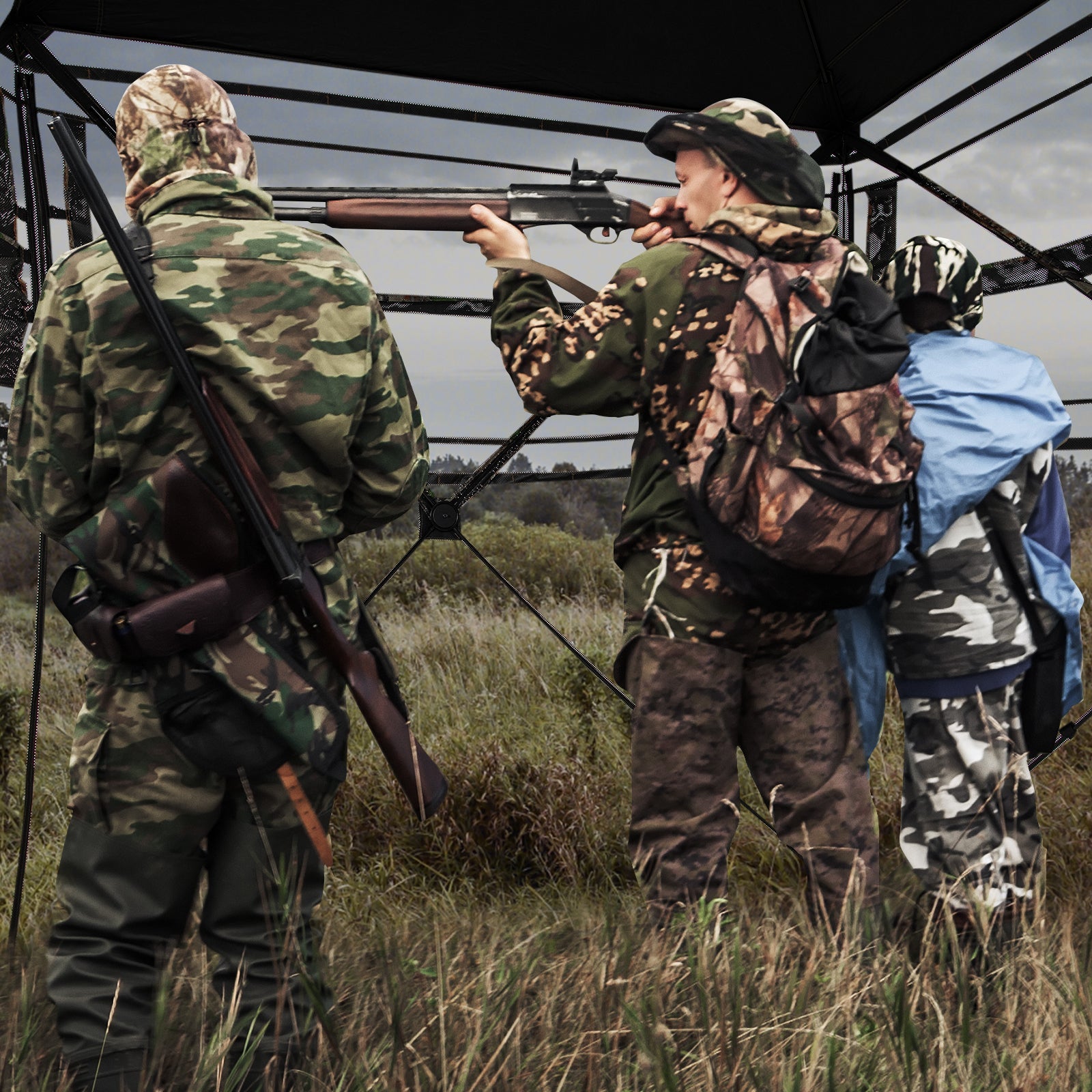 82 Inch Tall Hunting Blind 270° One Way See Through Ground Tent for 3-4 People - Energize Trek