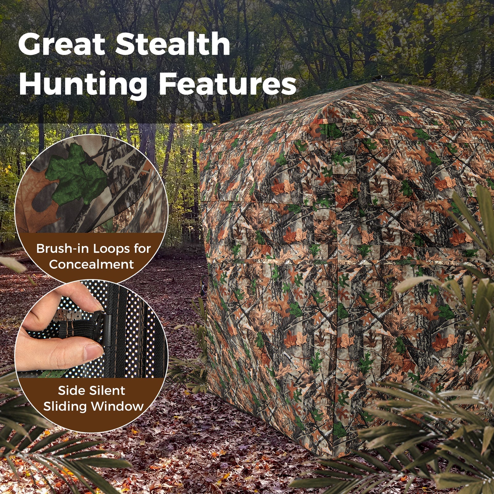 82 Inch Tall Hunting Blind 270° One Way See Through Ground Tent for 3-4 People - Energize Trek