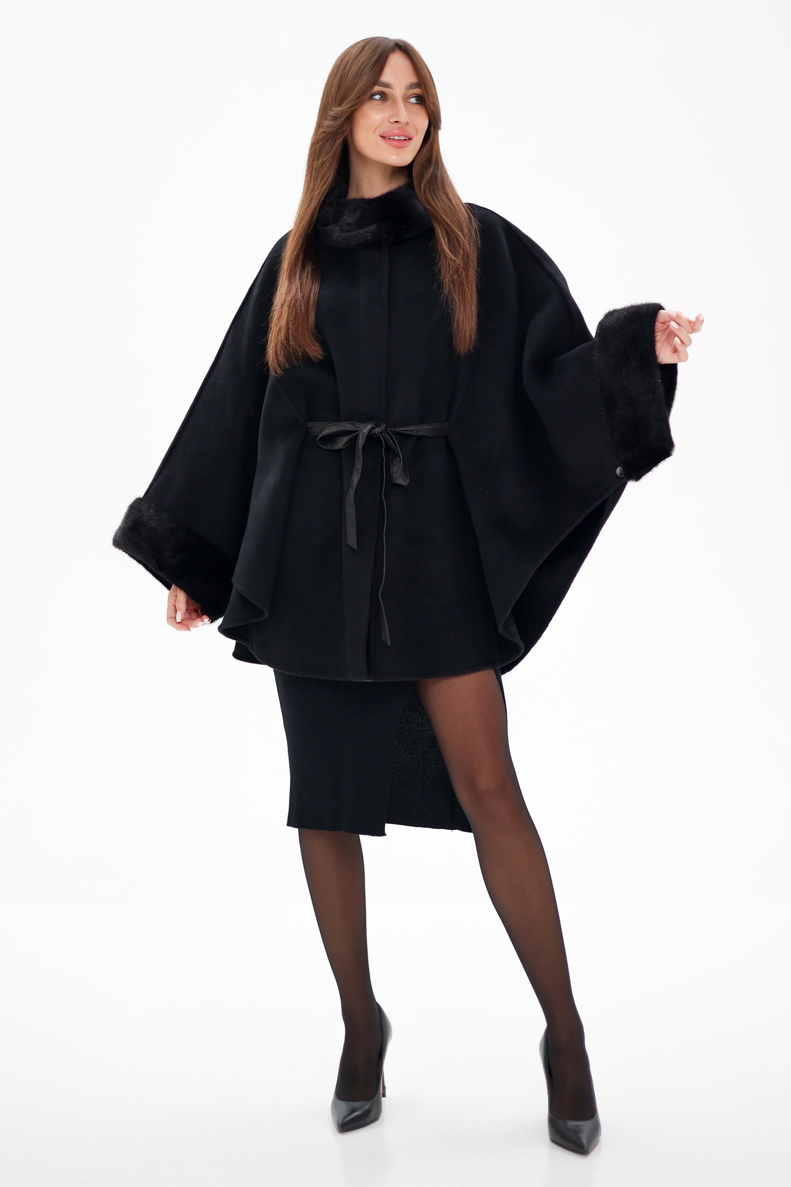 Genuine Scandinavian Mink Fur Double Face Wool Poncho - Energize Trek