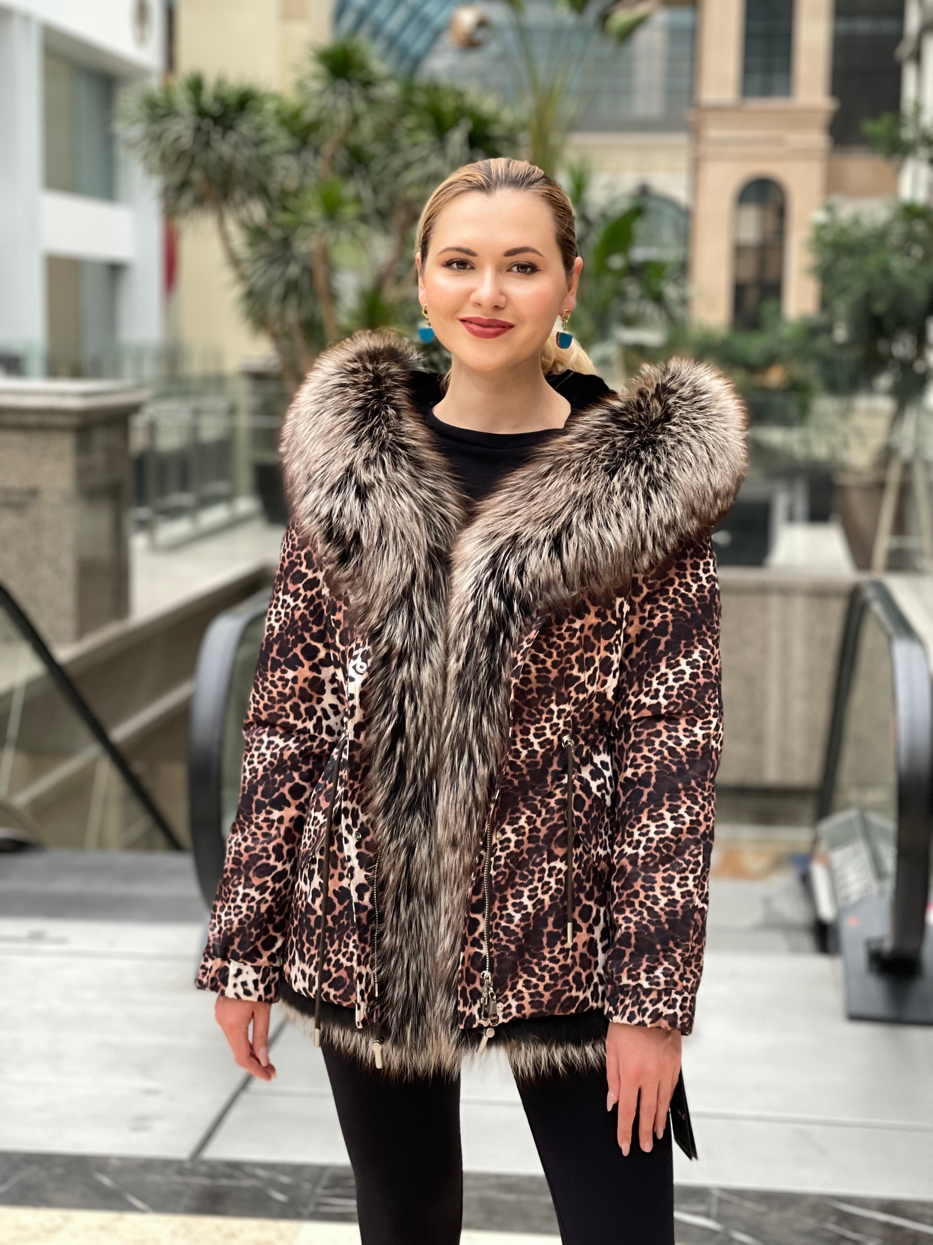 Leopard Genuine Silver Fox Fur Parka with Rabbit Fur Insulation - Energize Trek