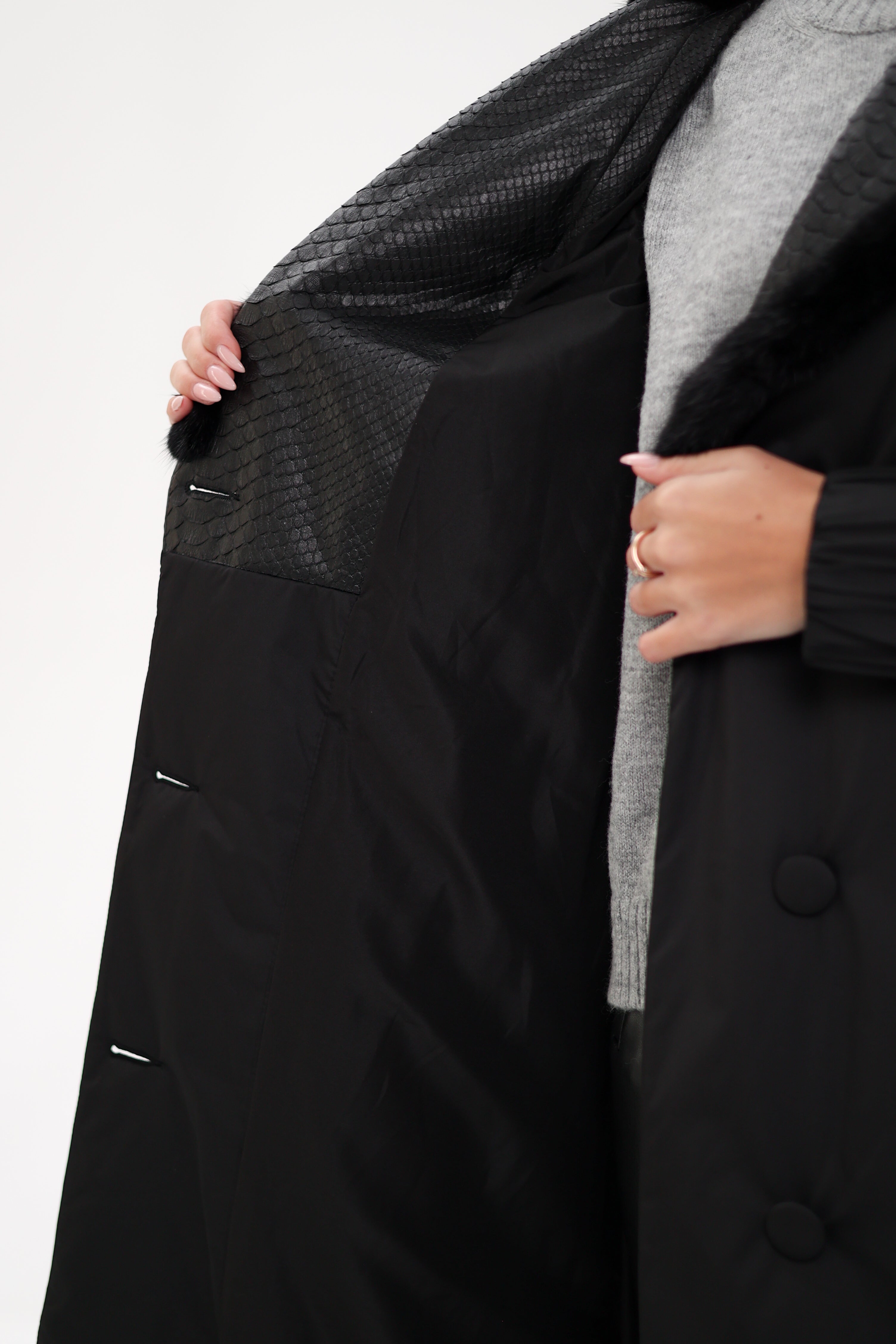 Genuine Mink Fur Real Python Leather Trim Coat - Energize Trek