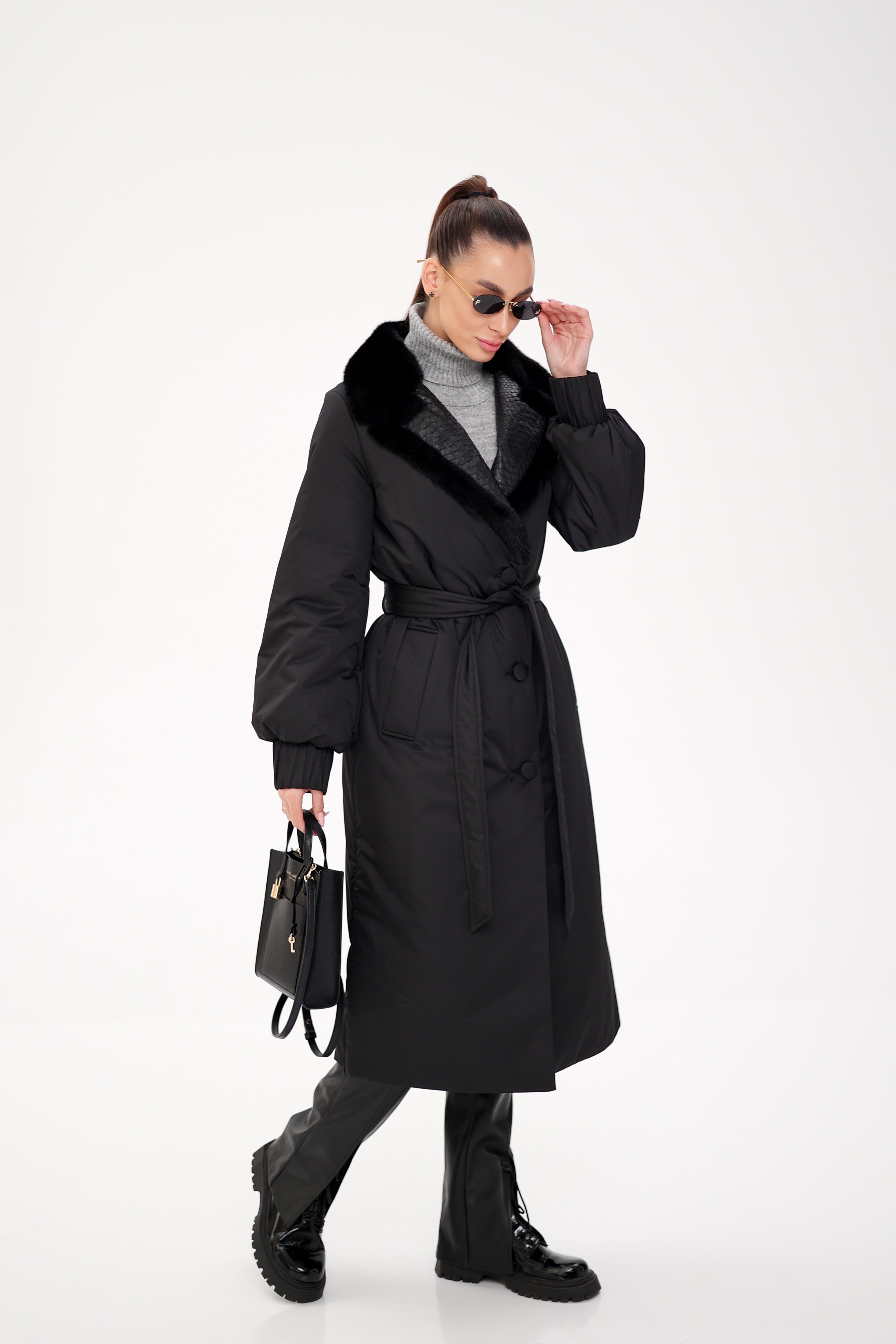 Genuine Mink Fur Real Python Leather Trim Coat - Energize Trek