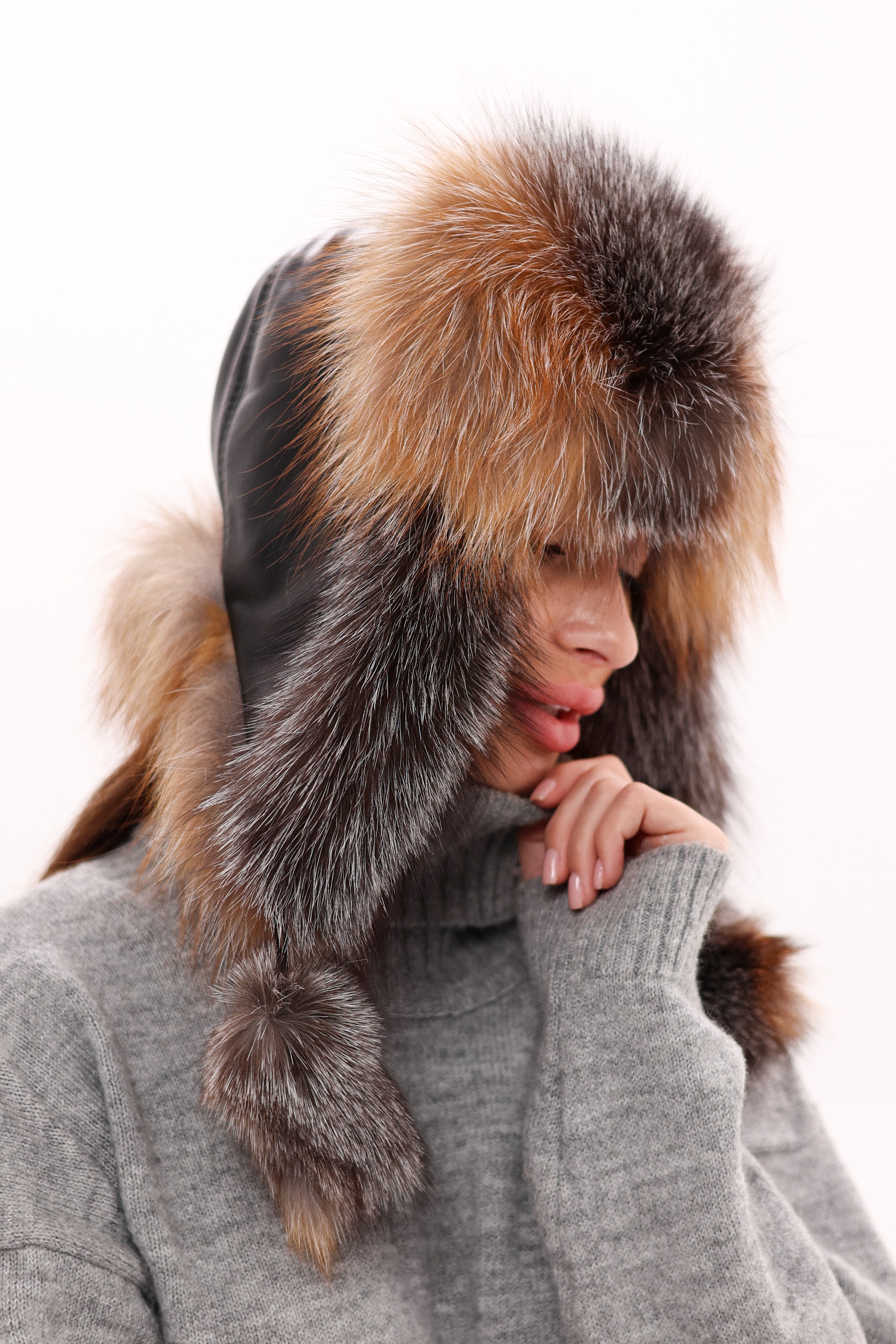 Genuine Silver Fox Fur Genuine Leather Hat - Energize Trek