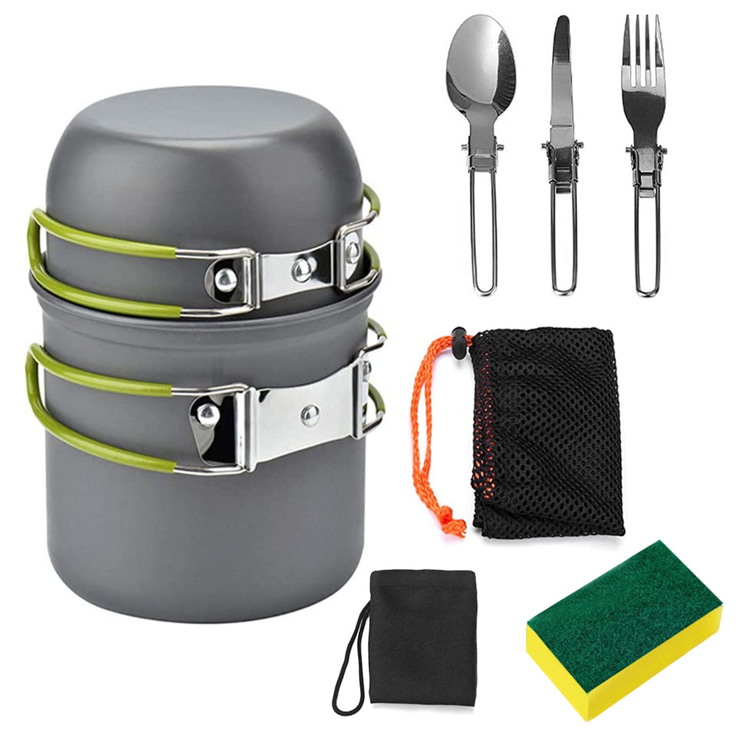 8Pcs Camping Cooking Ware Set Camping Stove Cookware Set Aluminum Pot Foldable Knife Fork Spoon Set for Hiking Picnic Outdoor - Energize Trek