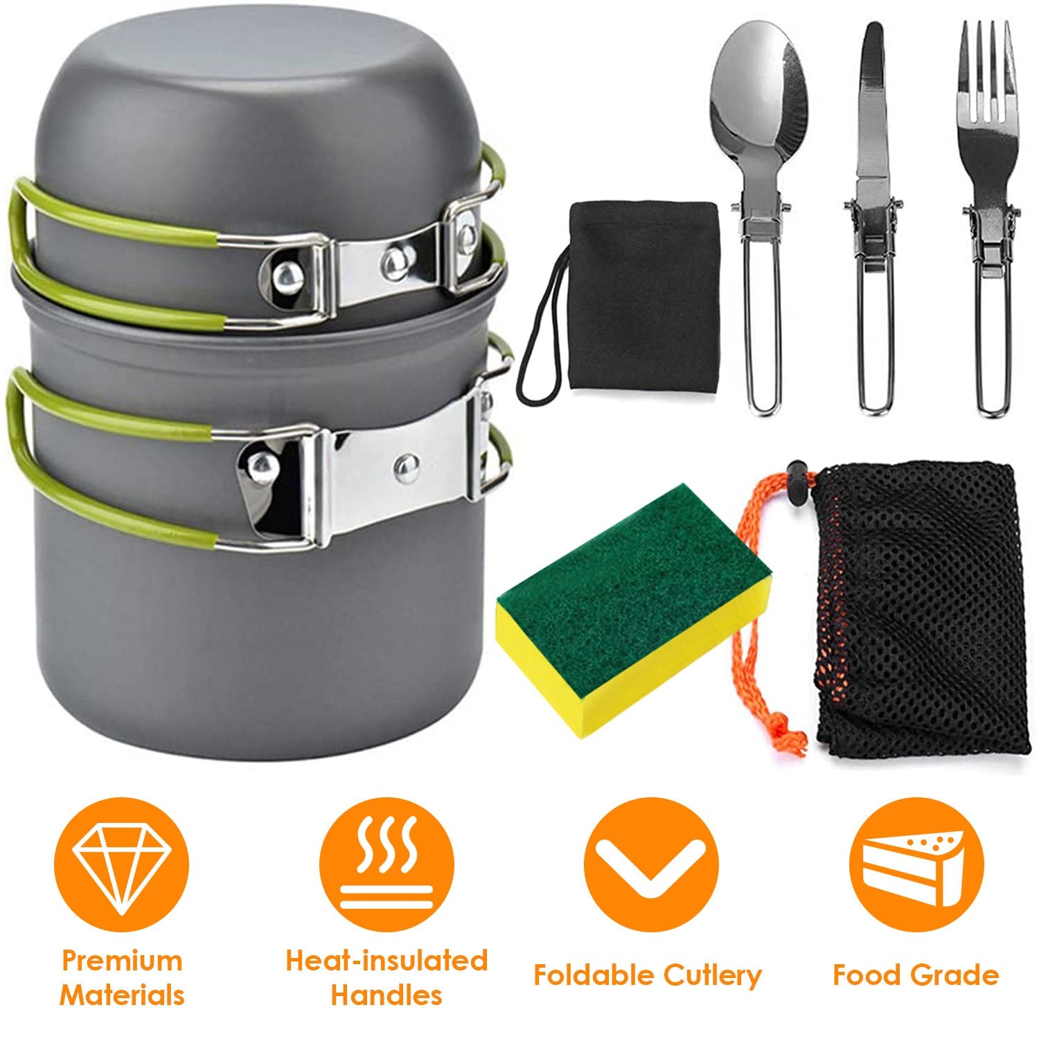 8Pcs Camping Cooking Ware Set Camping Stove Cookware Set Aluminum Pot Foldable Knife Fork Spoon Set for Hiking Picnic Outdoor - Energize Trek