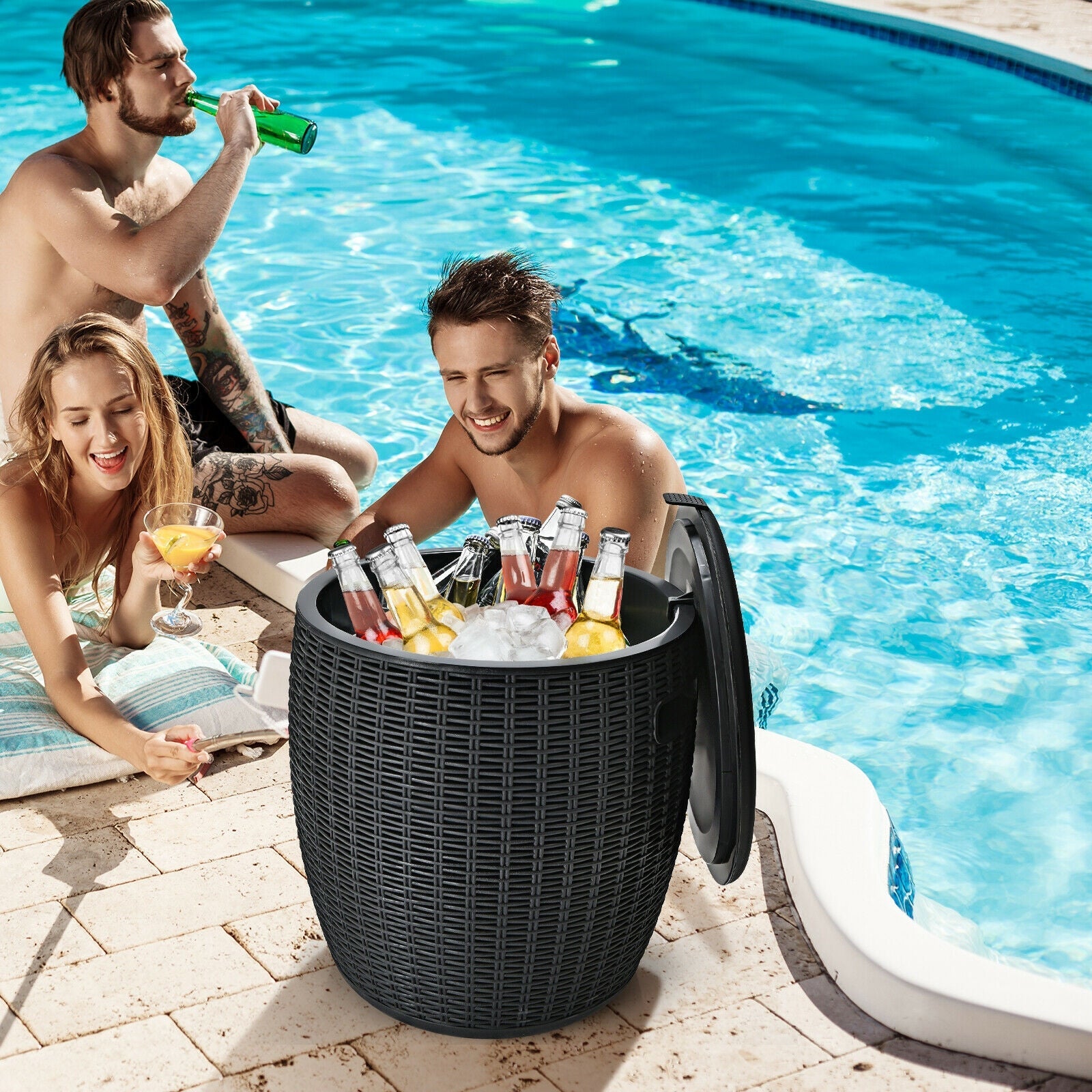 9.5 Gallon 4-in-1 Patio Rattan Cool Bar Cocktail Table Side Table - Energize Trek