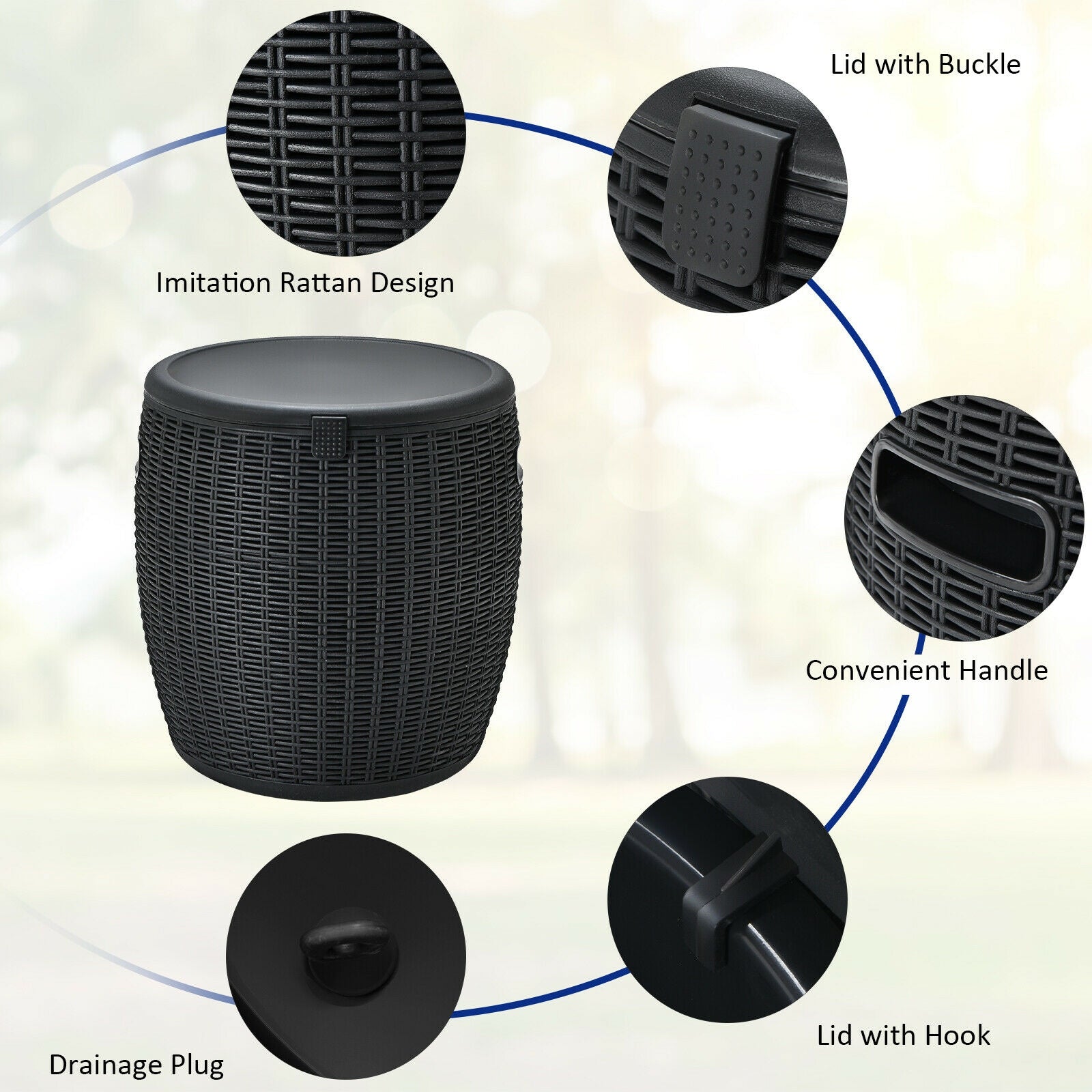 9.5 Gallon 4-in-1 Patio Rattan Cool Bar Cocktail Table Side Table - Energize Trek