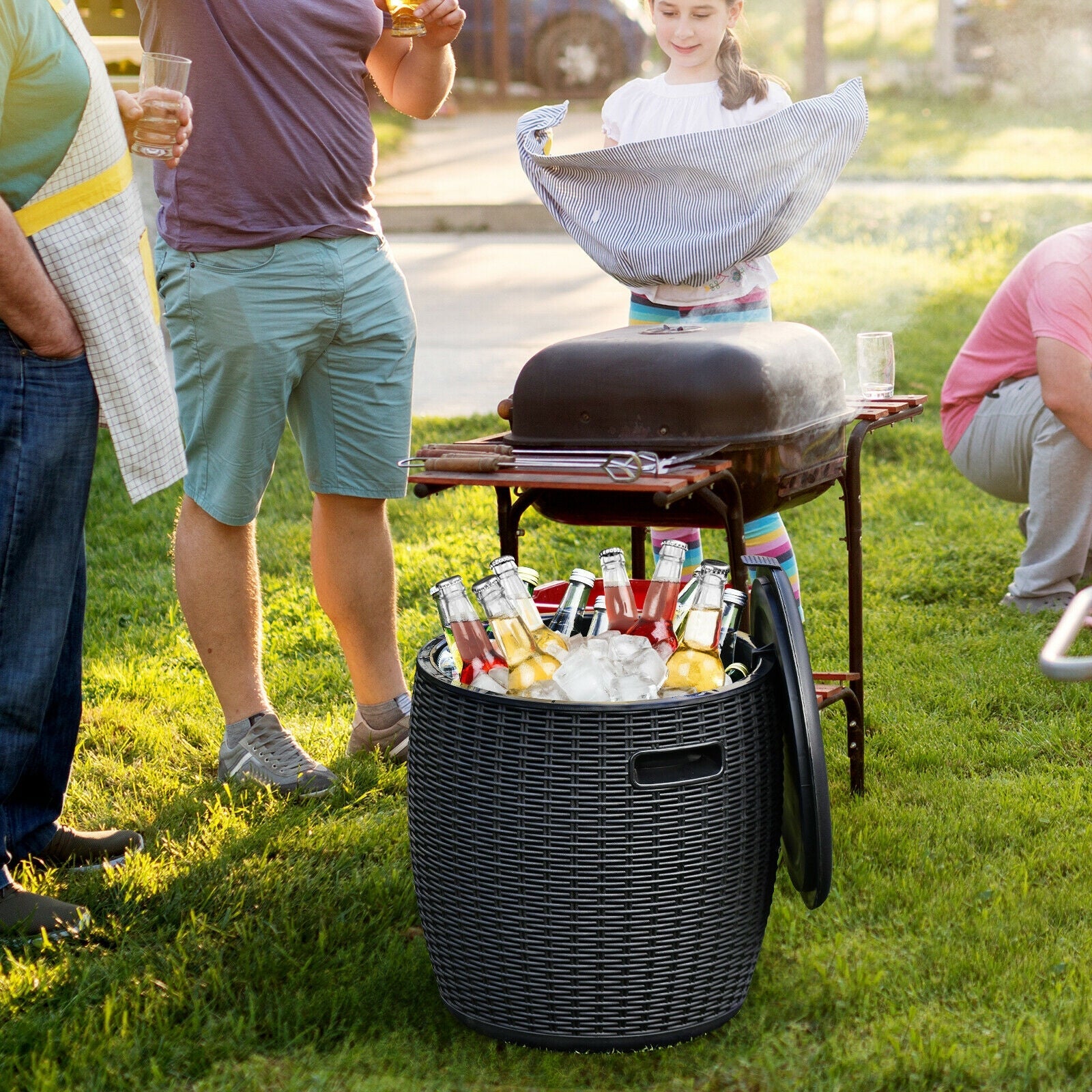 9.5 Gallon 4-in-1 Patio Rattan Cool Bar Cocktail Table Side Table - Energize Trek