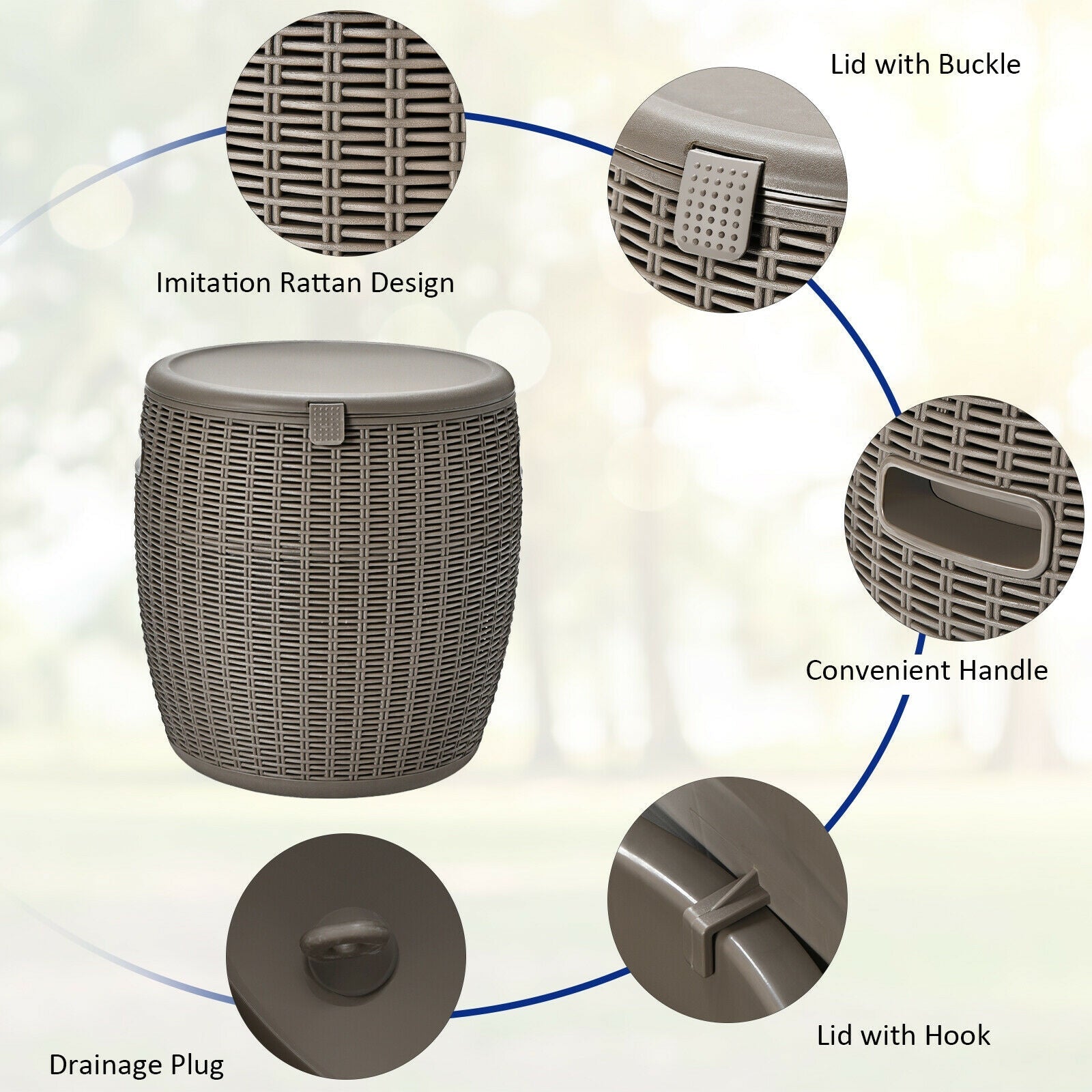 9.5 Gallon 4-in-1 Patio Rattan Cool Bar Cocktail Table Side Table - Energize Trek