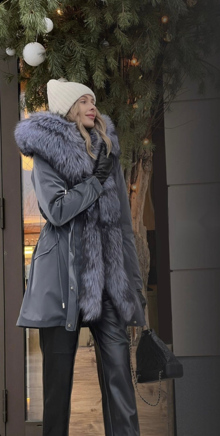 Genuine Silver Fox Fully Lined Hood Rabbit Insulated Parka - Energize Trek