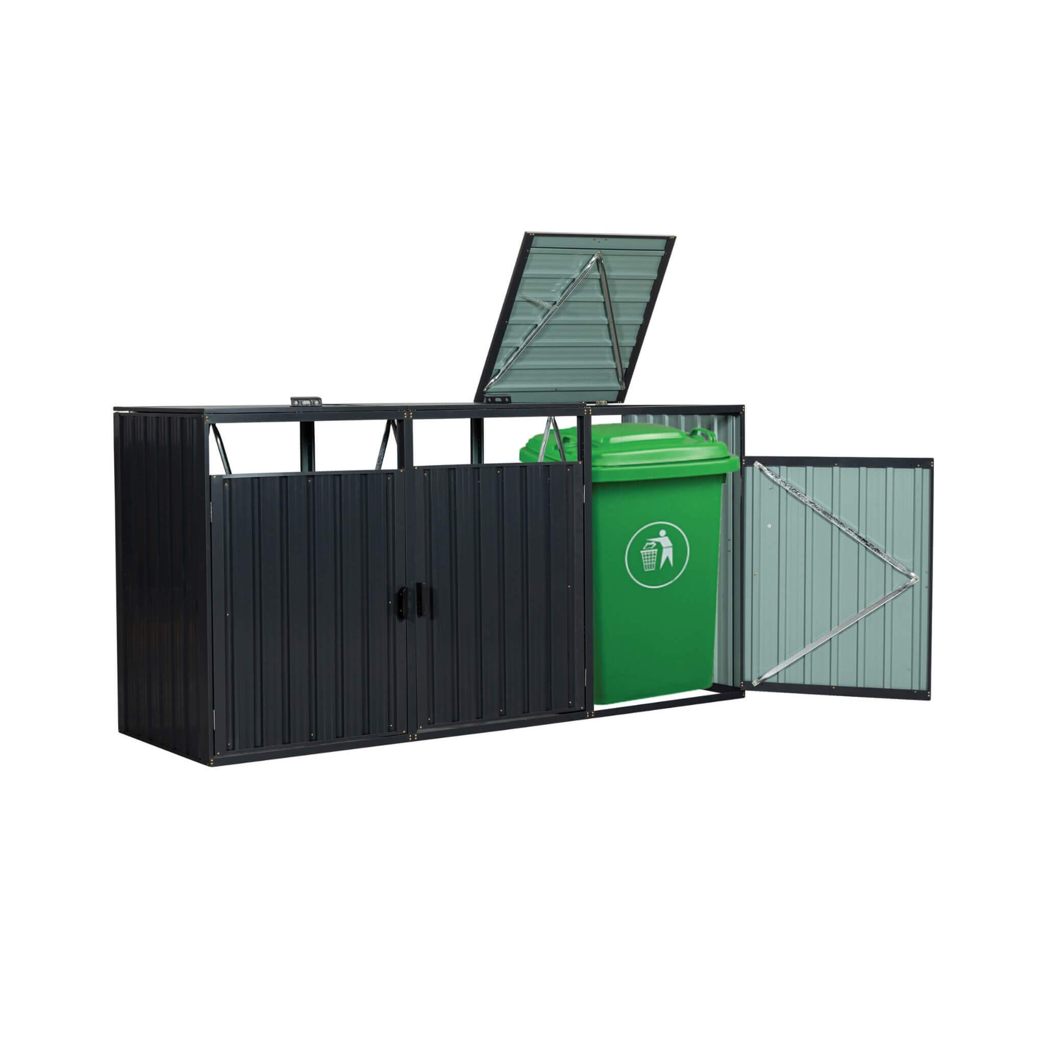 94" Heavy Duty Outdoor Galvanized Stainless Steel Garbage Bin Shed For 3 Trash Cans (SAK89882) - Energize Trek