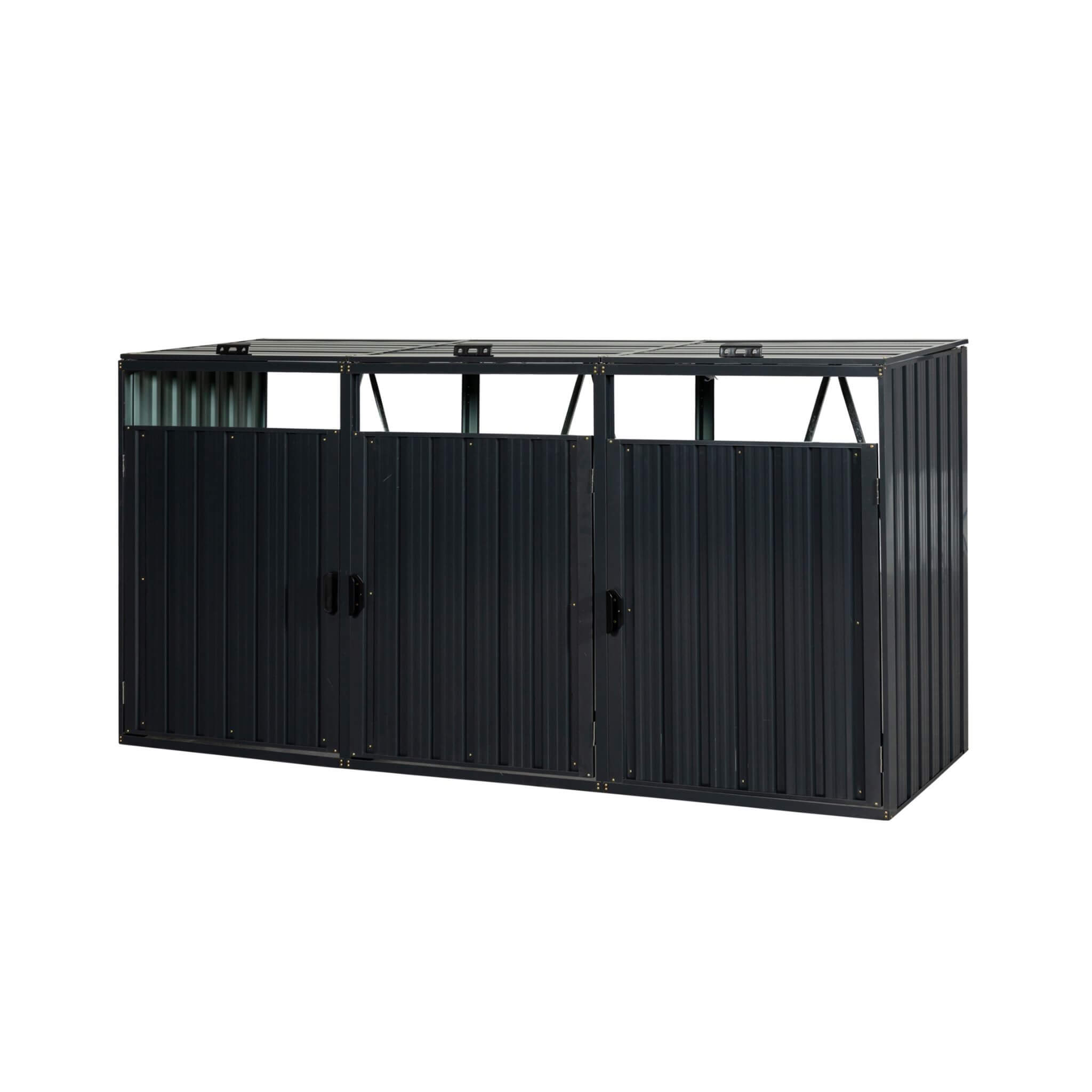 94" Heavy Duty Outdoor Galvanized Stainless Steel Garbage Bin Shed For 3 Trash Cans (SAK89882) - Energize Trek