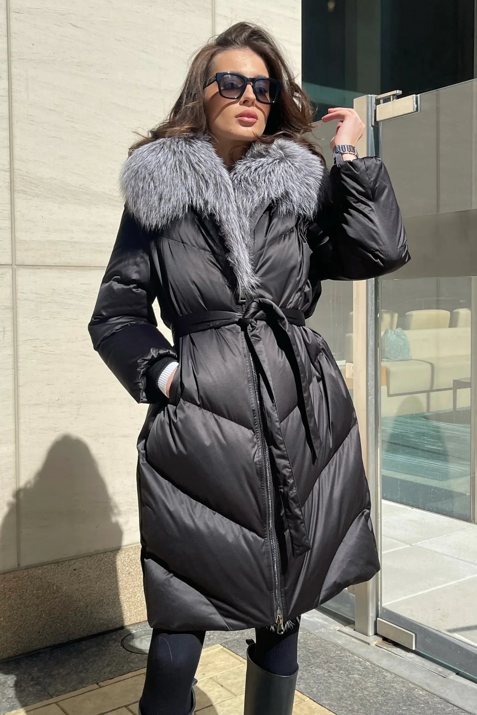 Amandine Genuine Silver Fox Down Parka - Energize Trek