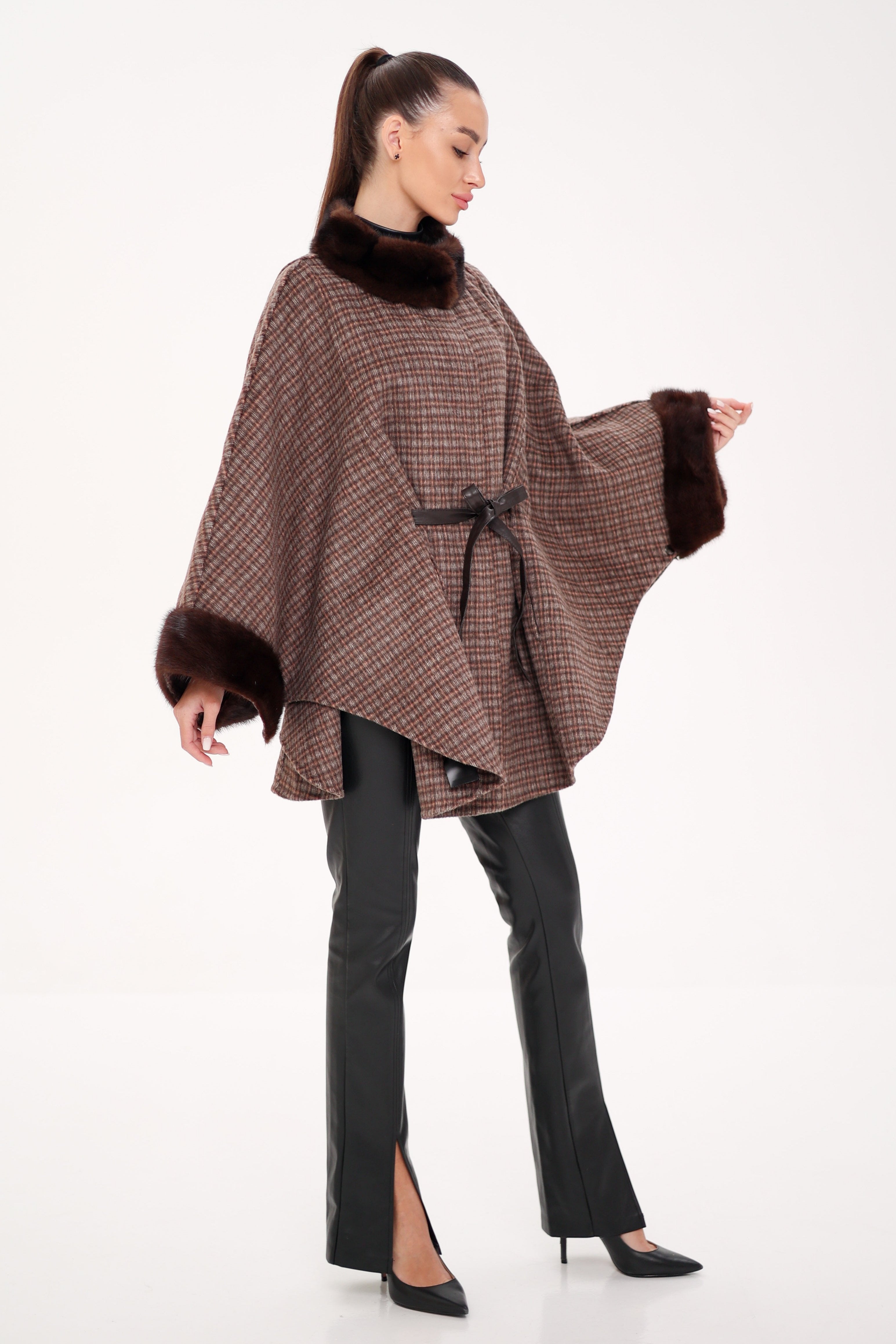 Genuine Scandinavian Mink Fur Double Face Wool Poncho - Energize Trek