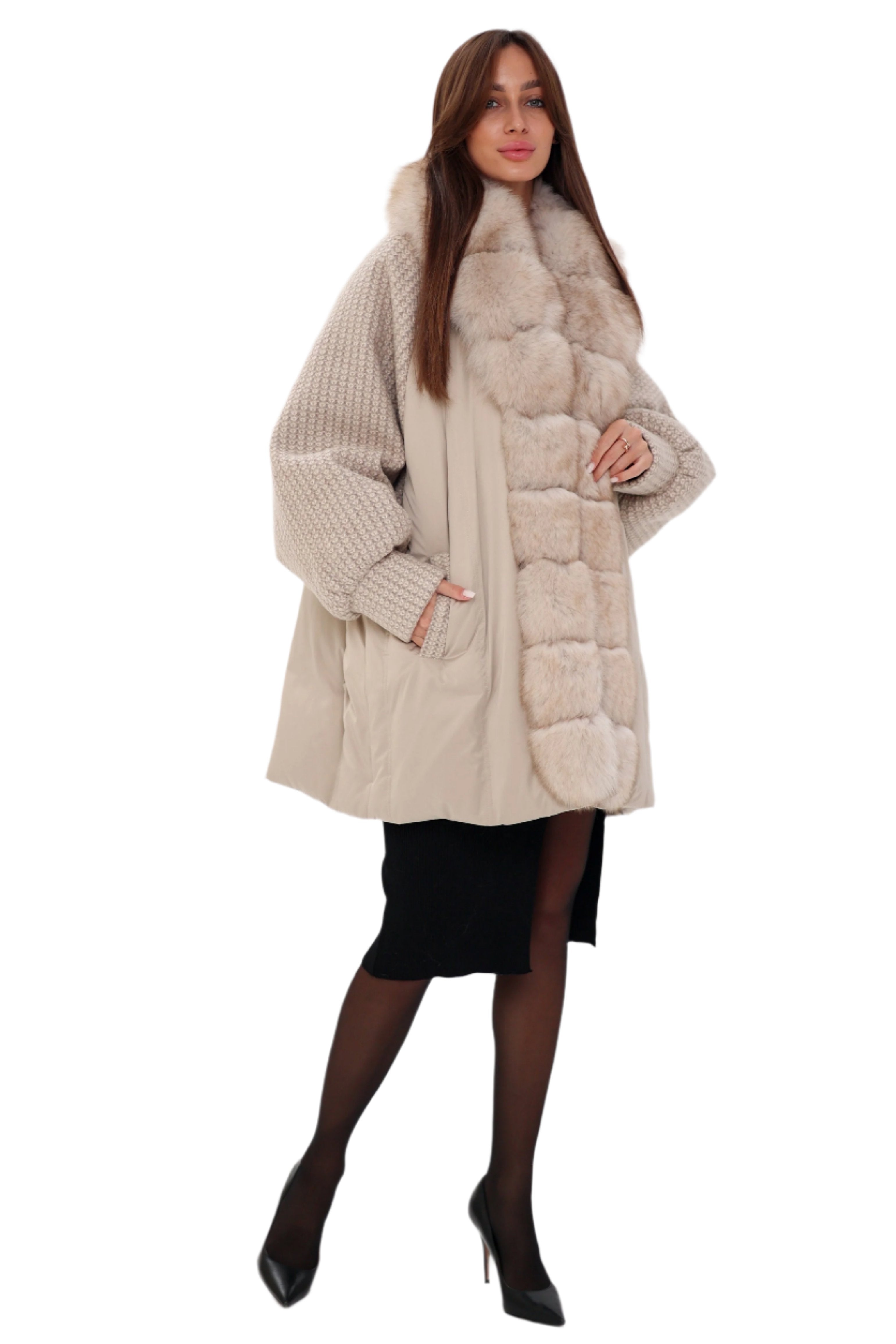 Genuine Polar Fox Boucle Down Coat - Energize Trek