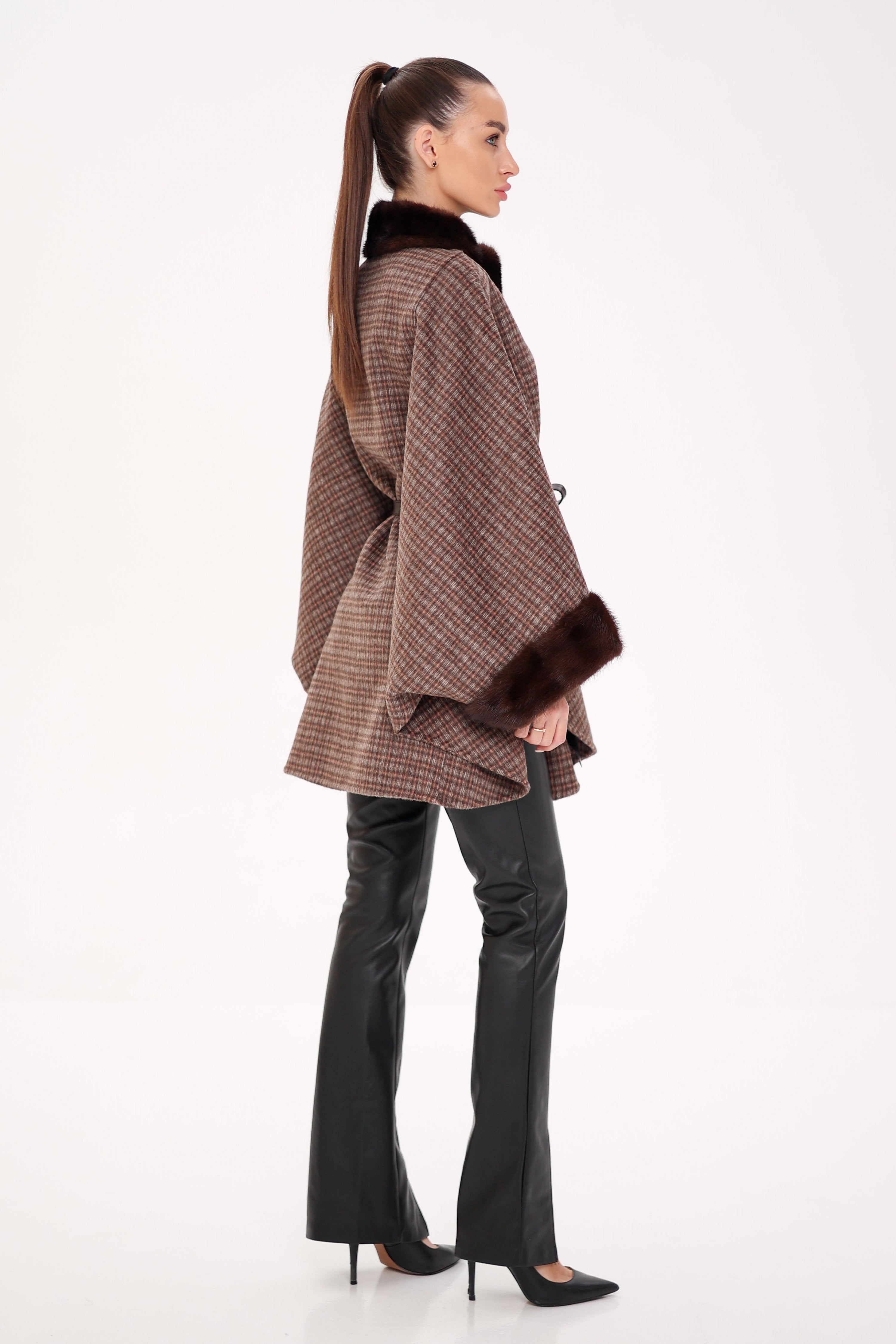 Genuine Scandinavian Mink Fur Double Face Wool Poncho - Energize Trek
