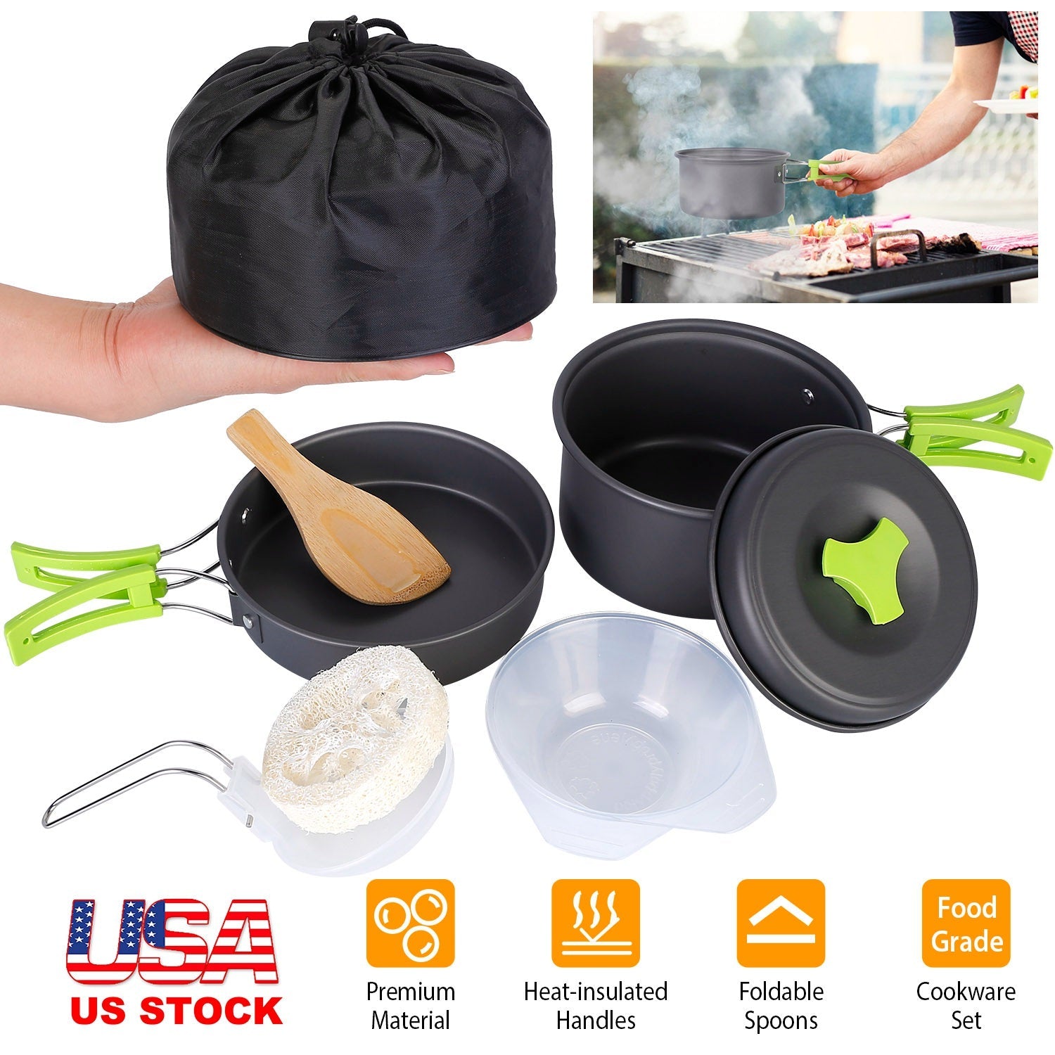 9Pcs Camping Cooking Ware Set Camping Stove Cookware Kit Aluminum Pot Pans Set for Hiking Picnic Outdoor - Energize Trek