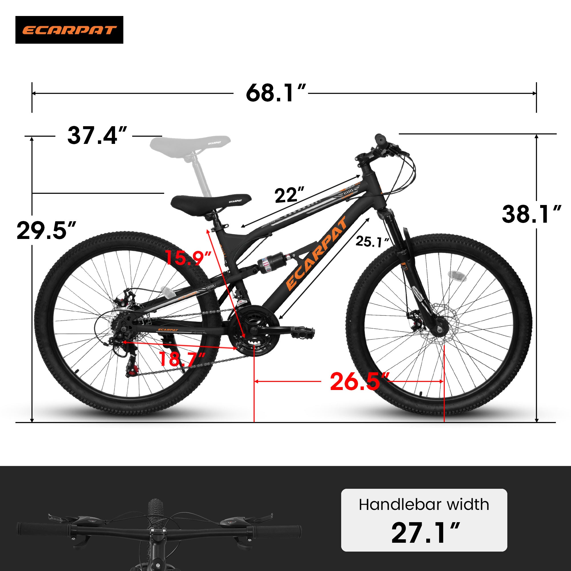 A26207 26 Inch Steel Frame Shock Fork Plus Shock Absorber 21-speed Unisex Mountain Bike - Energize Trek