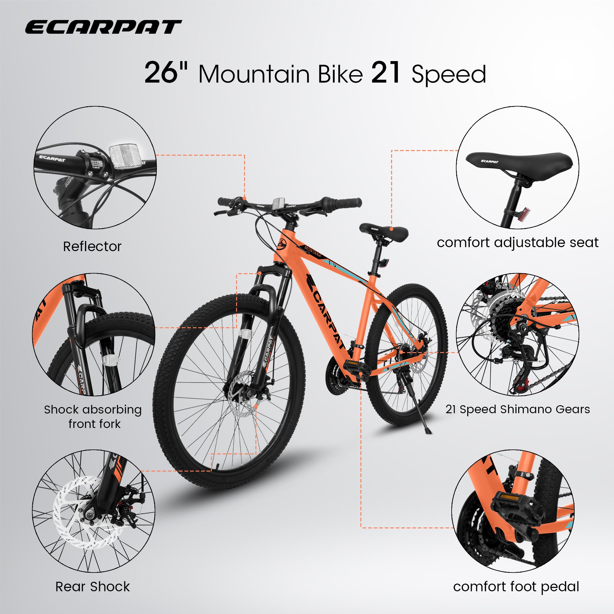 A26322 26-inch Mountain Bike  Aluminum Frame Shock Absorbing Front Fork Bike 21-speed Disc Brake Mountain Bike - Energize Trek