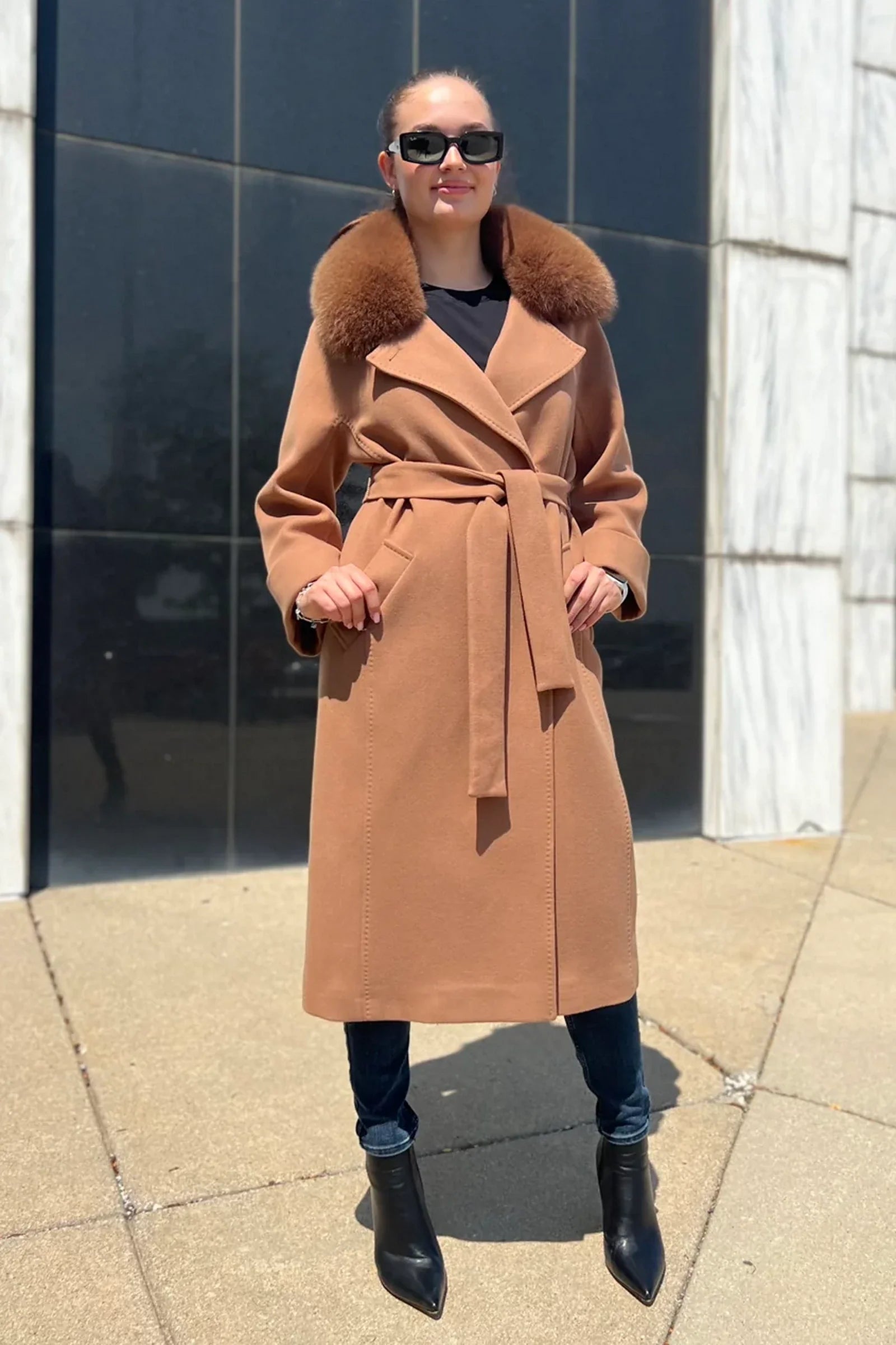 Genuine Polar Fox Tailored Cashmere Wool Coat - Energize Trek