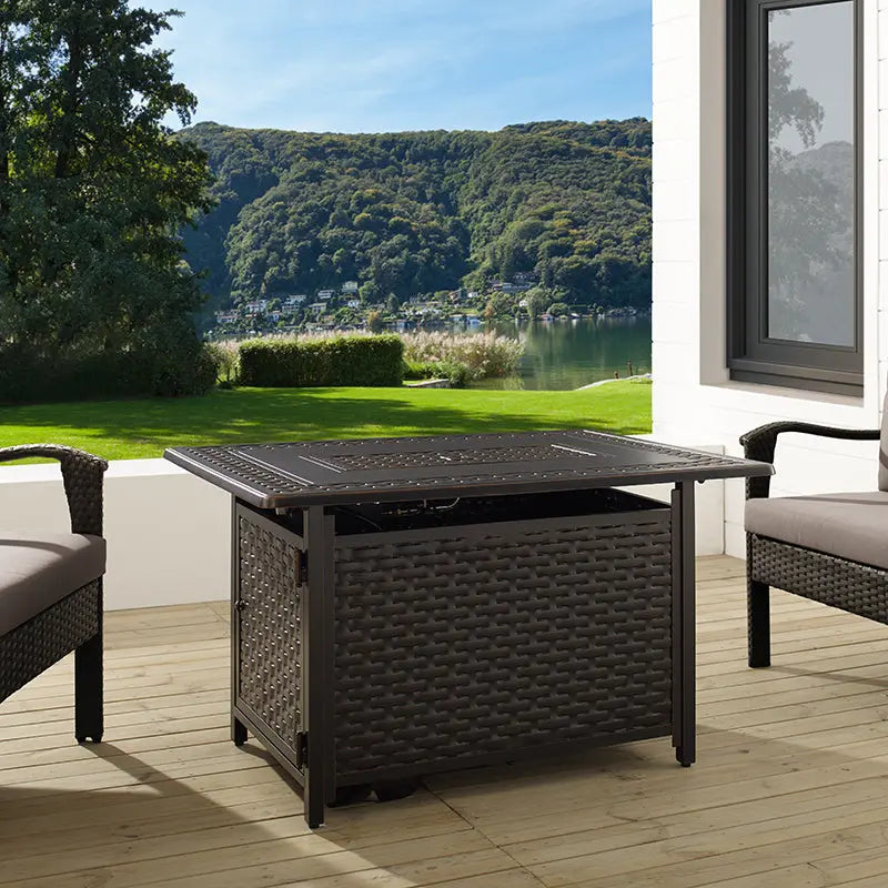 Albany 44" Rectangular Woven Aluminum Convertible Gas Fire Pit Table - Energize Trek