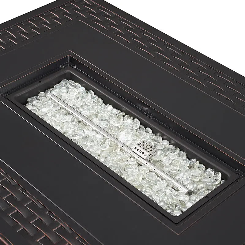 Albany 44" Rectangular Woven Aluminum Convertible Gas Fire Pit Table - Energize Trek